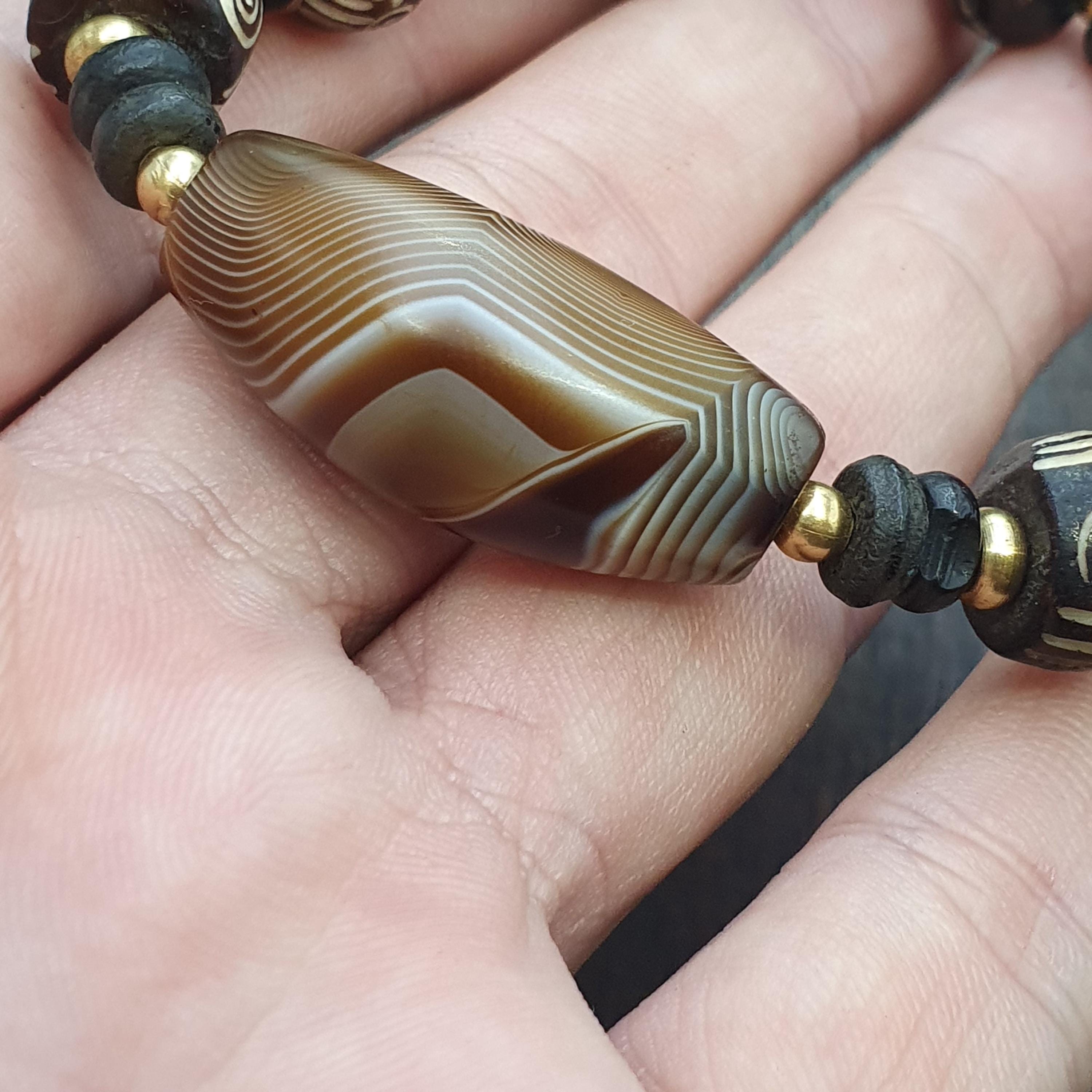 Old natural eye agate soleimani carnelian beads beaded bracelet r3