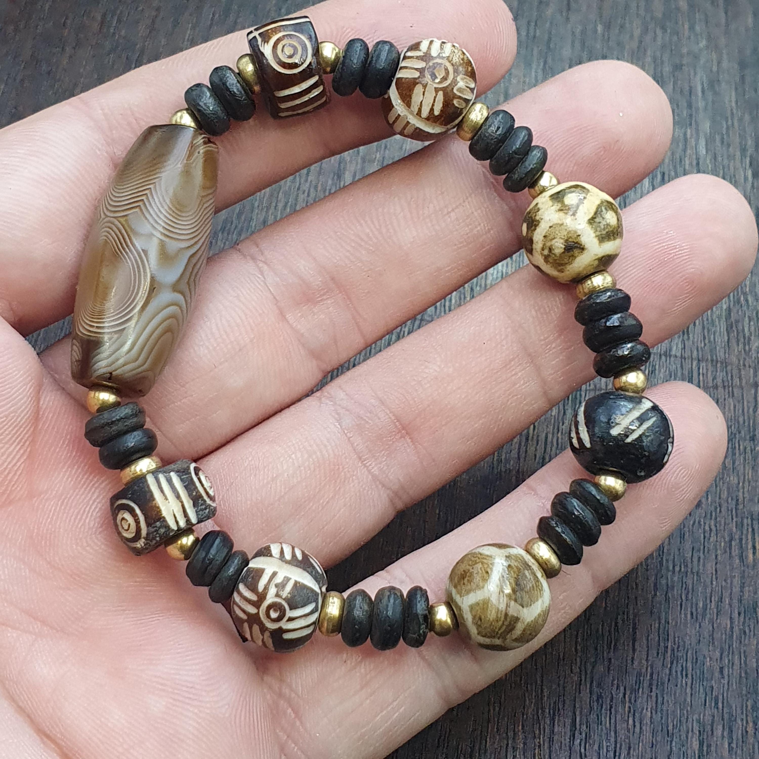 Old natural eye agate soleimani carnelian beads beaded bracelet r3