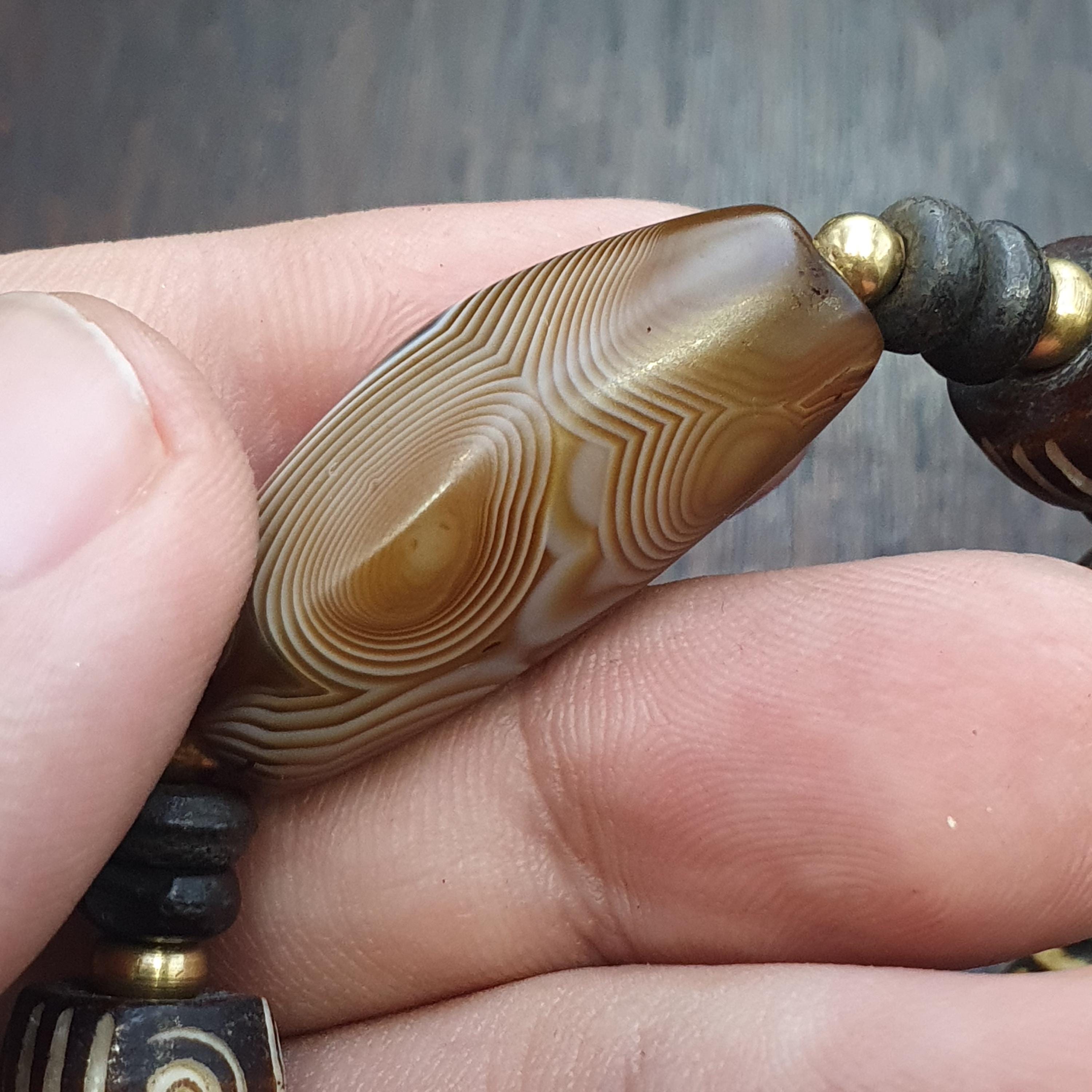 Old natural eye agate soleimani carnelian beads beaded bracelet r3