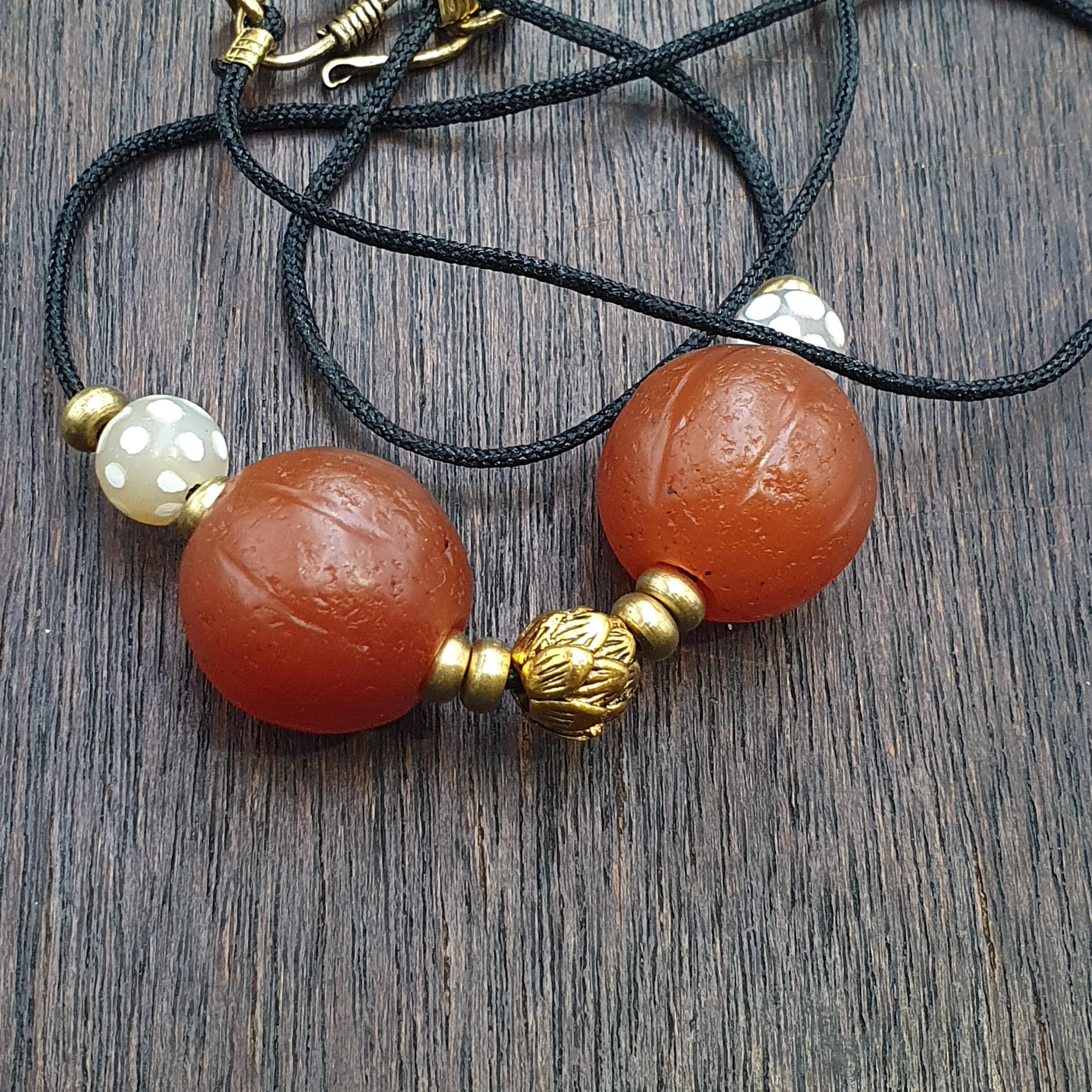 2 old himalayan red agate carnelian melon shape beads 18mm rd-r2