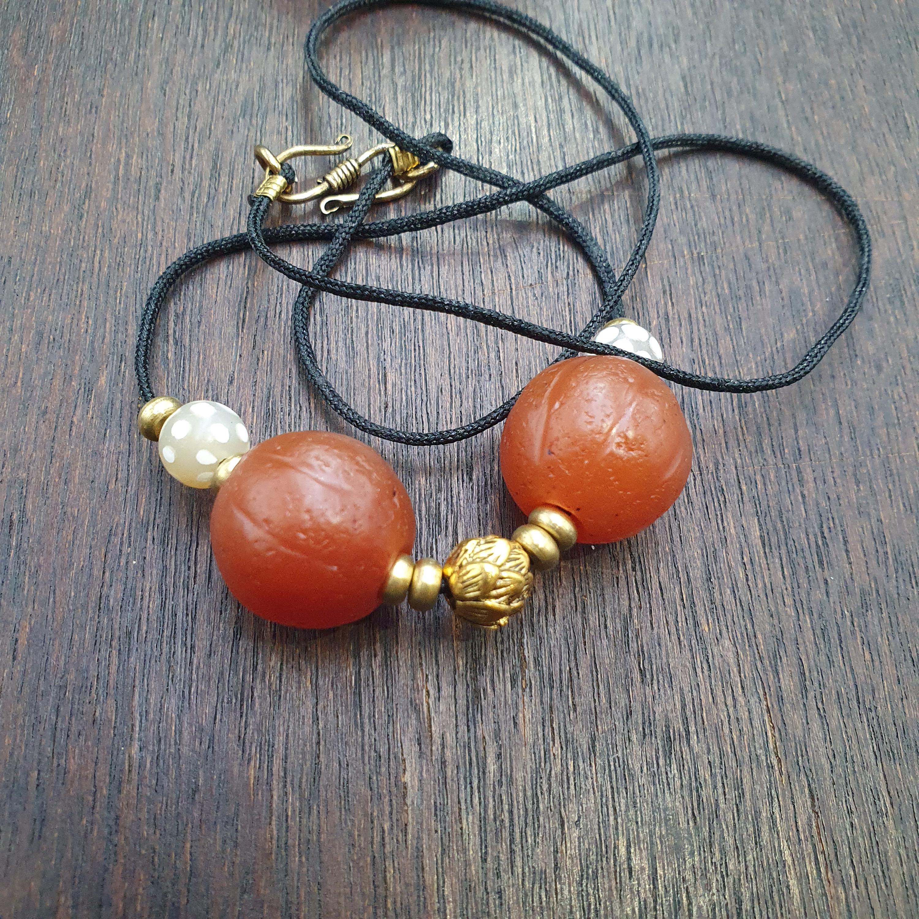 2 old himalayan red agate carnelian melon shape beads 18mm rd-r2