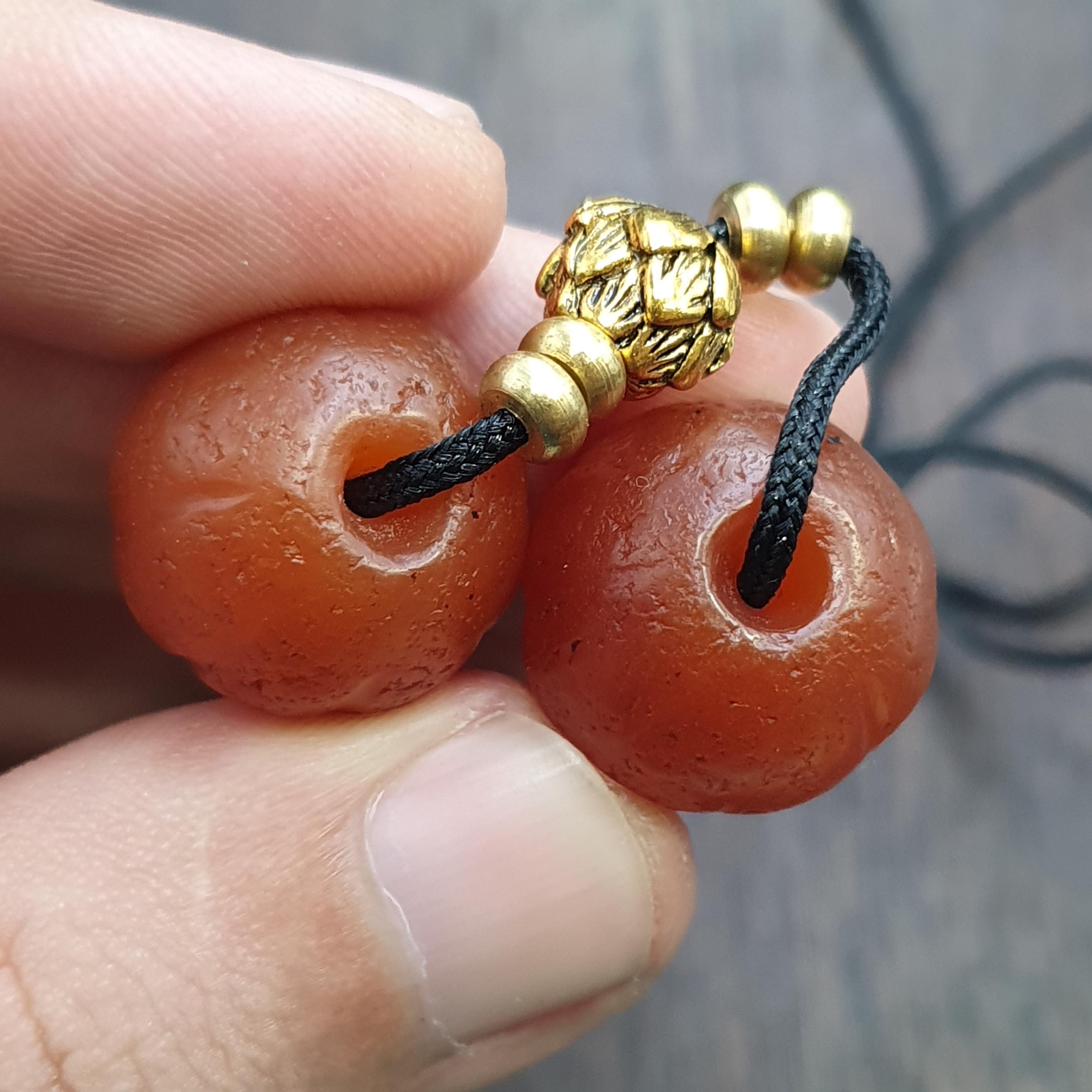 2 old himalayan red agate carnelian melon shape beads 18mm rd-r2