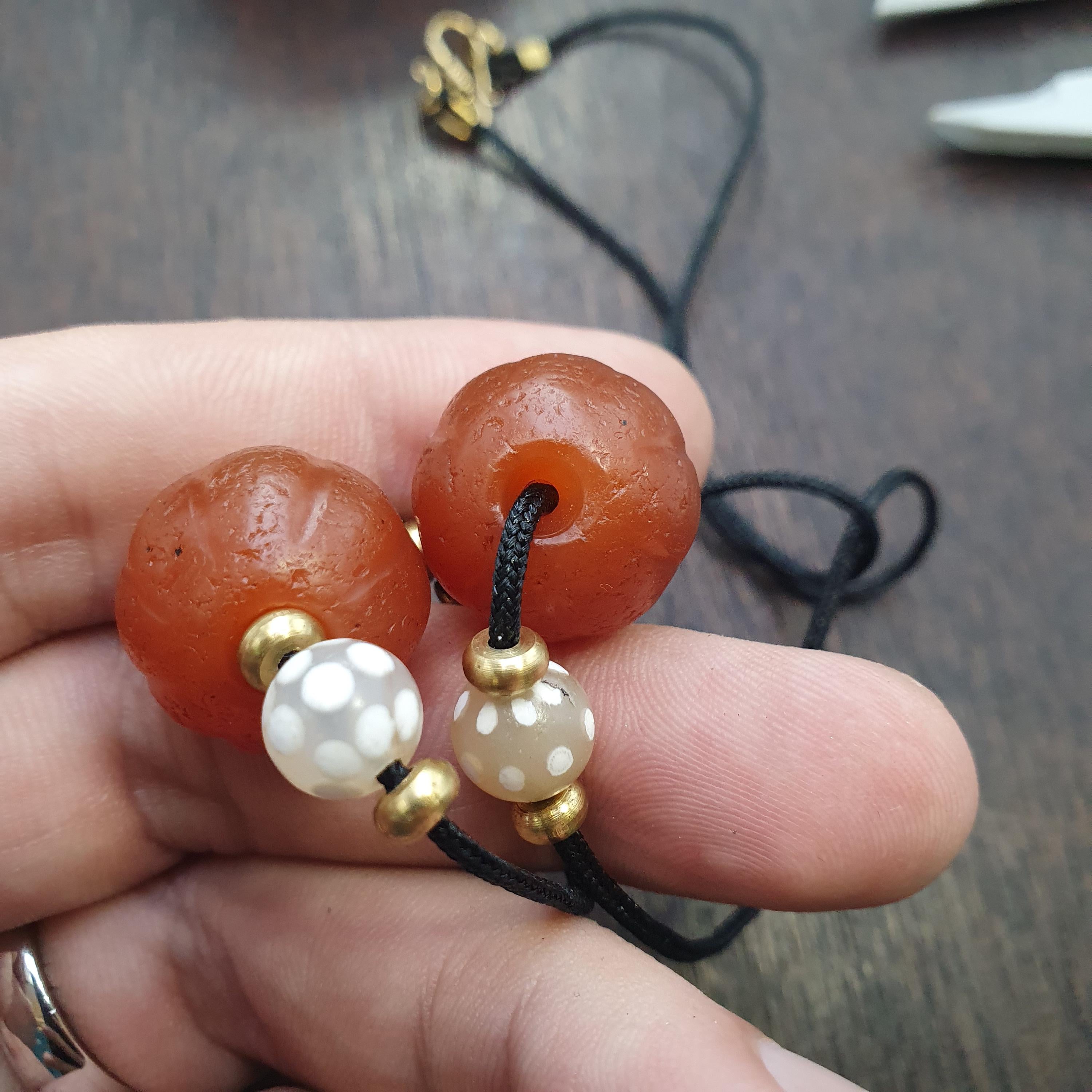 2 old himalayan red agate carnelian melon shape beads 18mm rd-r2