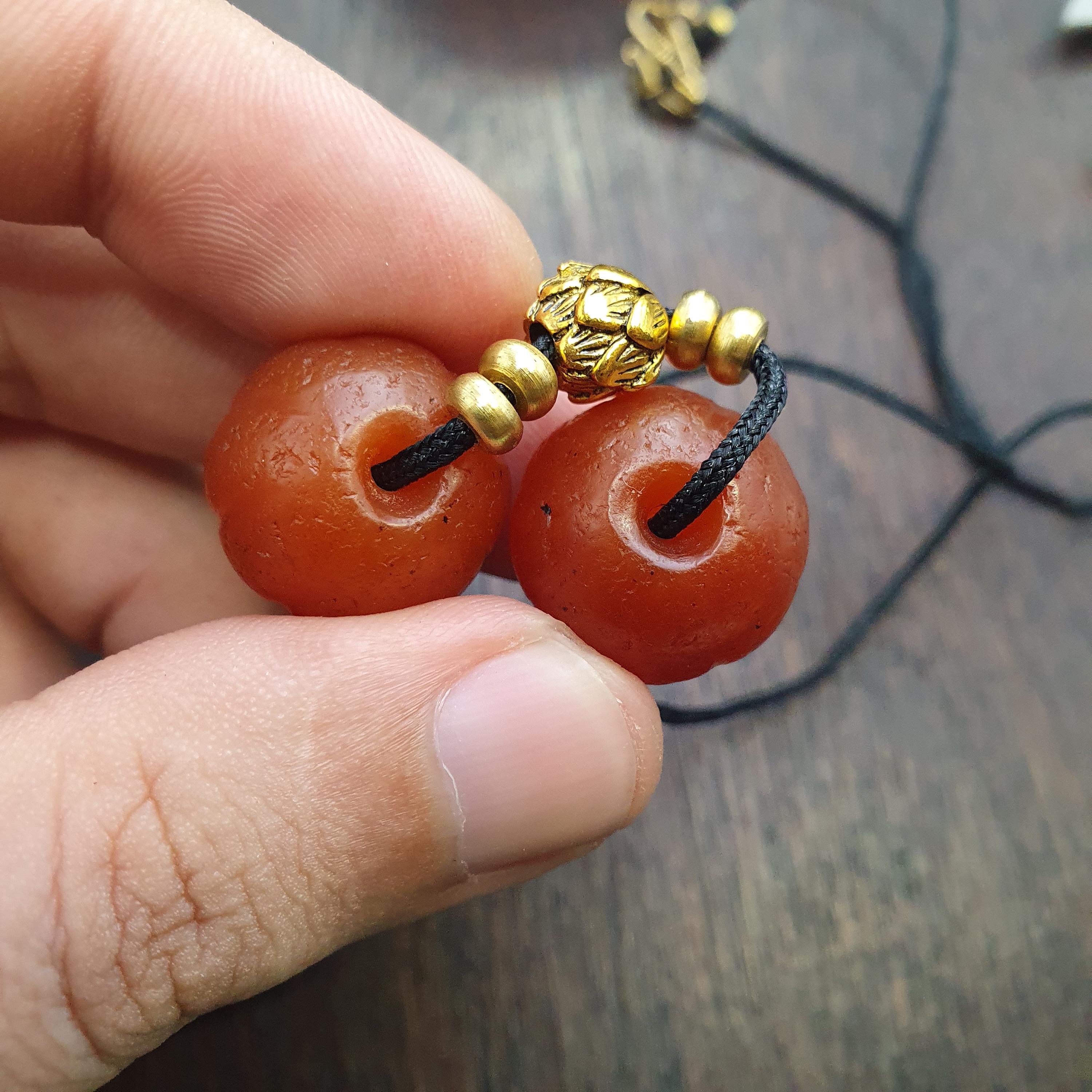 2 old himalayan red agate carnelian melon shape beads 18mm rd-r2