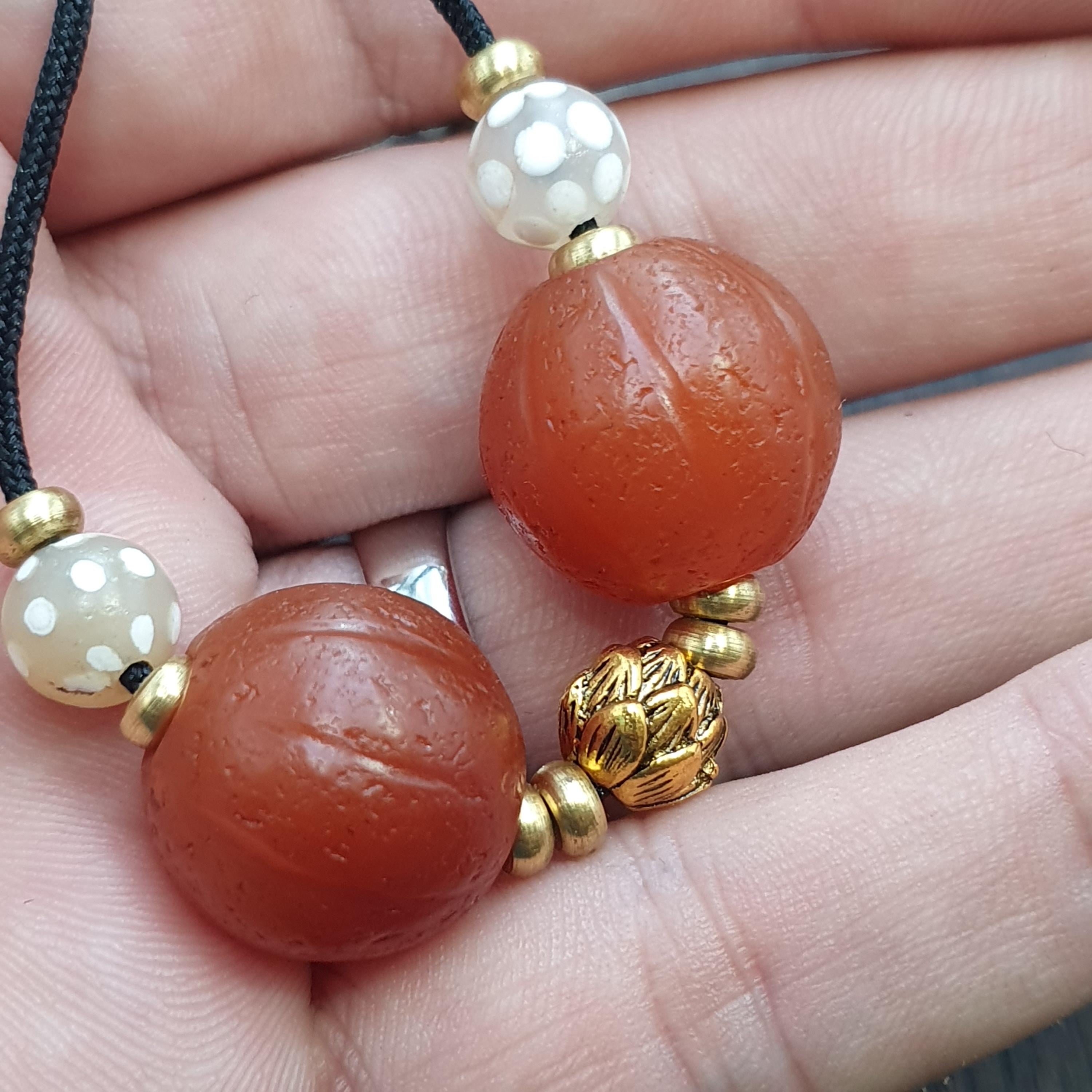 2 old himalayan red agate carnelian melon shape beads 18mm rd-r2