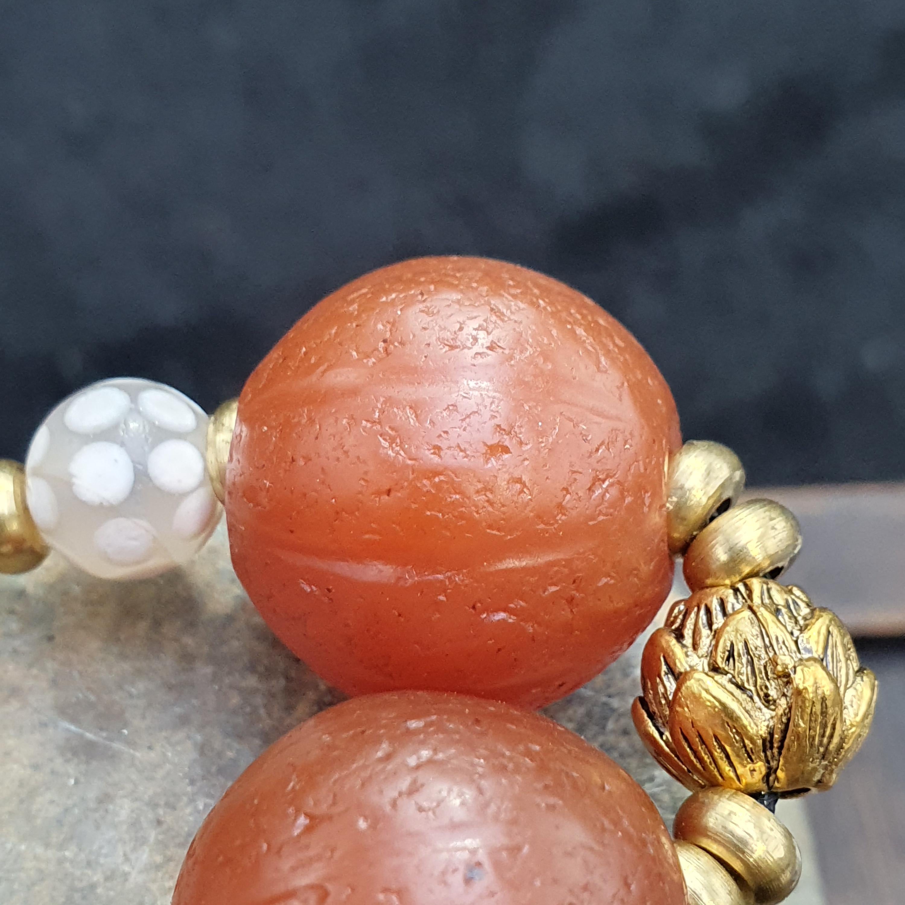 2 old himalayan red agate carnelian melon shape beads 18mm rd-r2