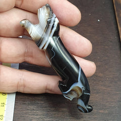 Antique tibetan agate animal figurine lion figure agate bead amulet