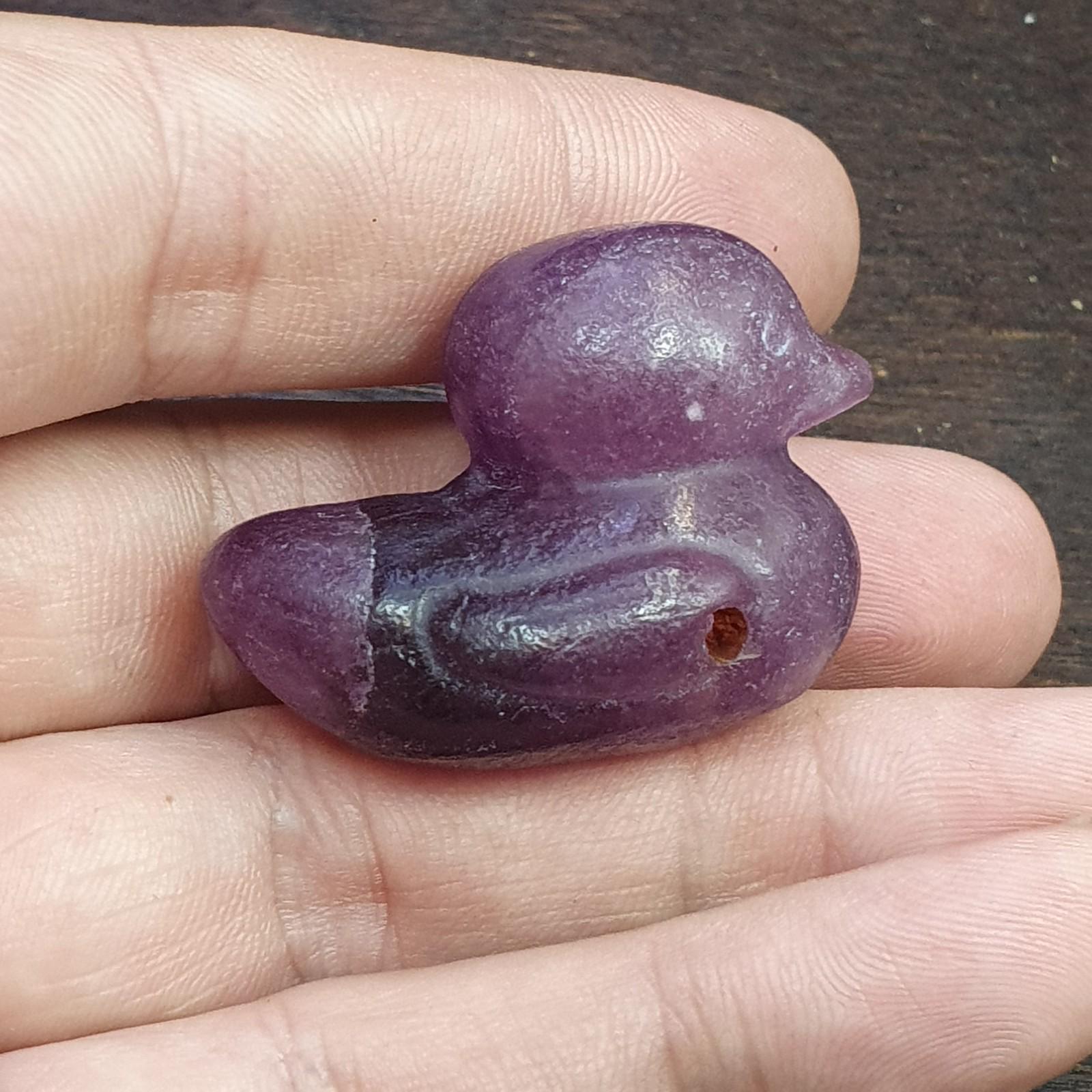 Antique amethyst duck animal figurine bird sculpture bead amulet