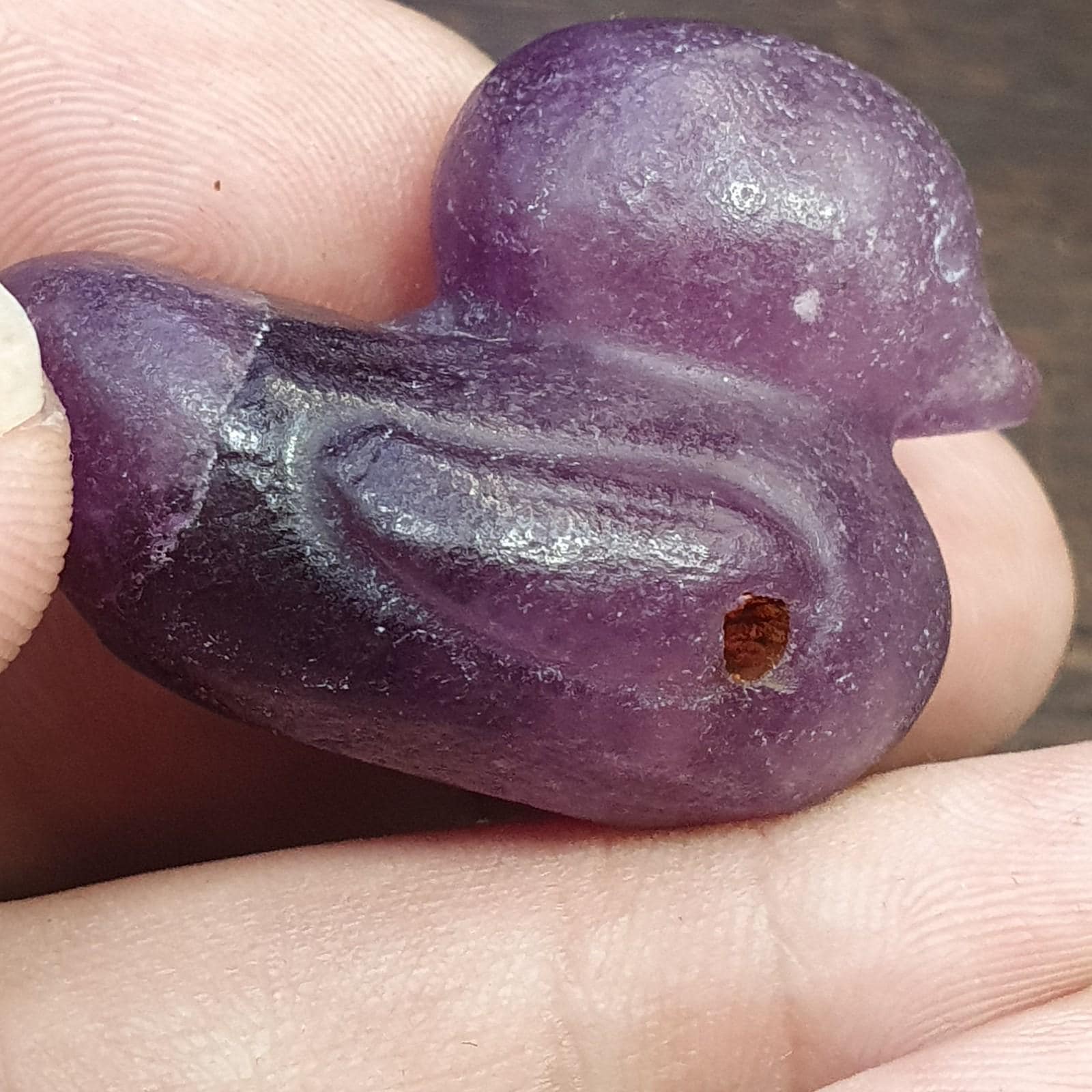 Antique amethyst duck animal figurine bird sculpture bead amulet