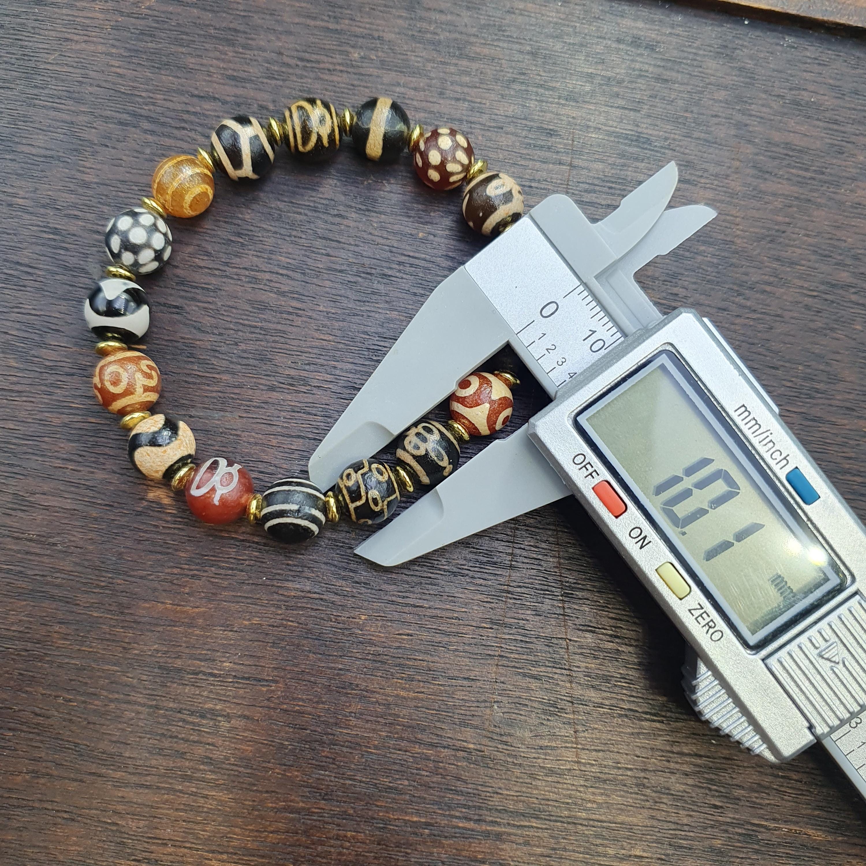 Tibetan dzi beads agate - protective symbols - spiritual beads bracelet