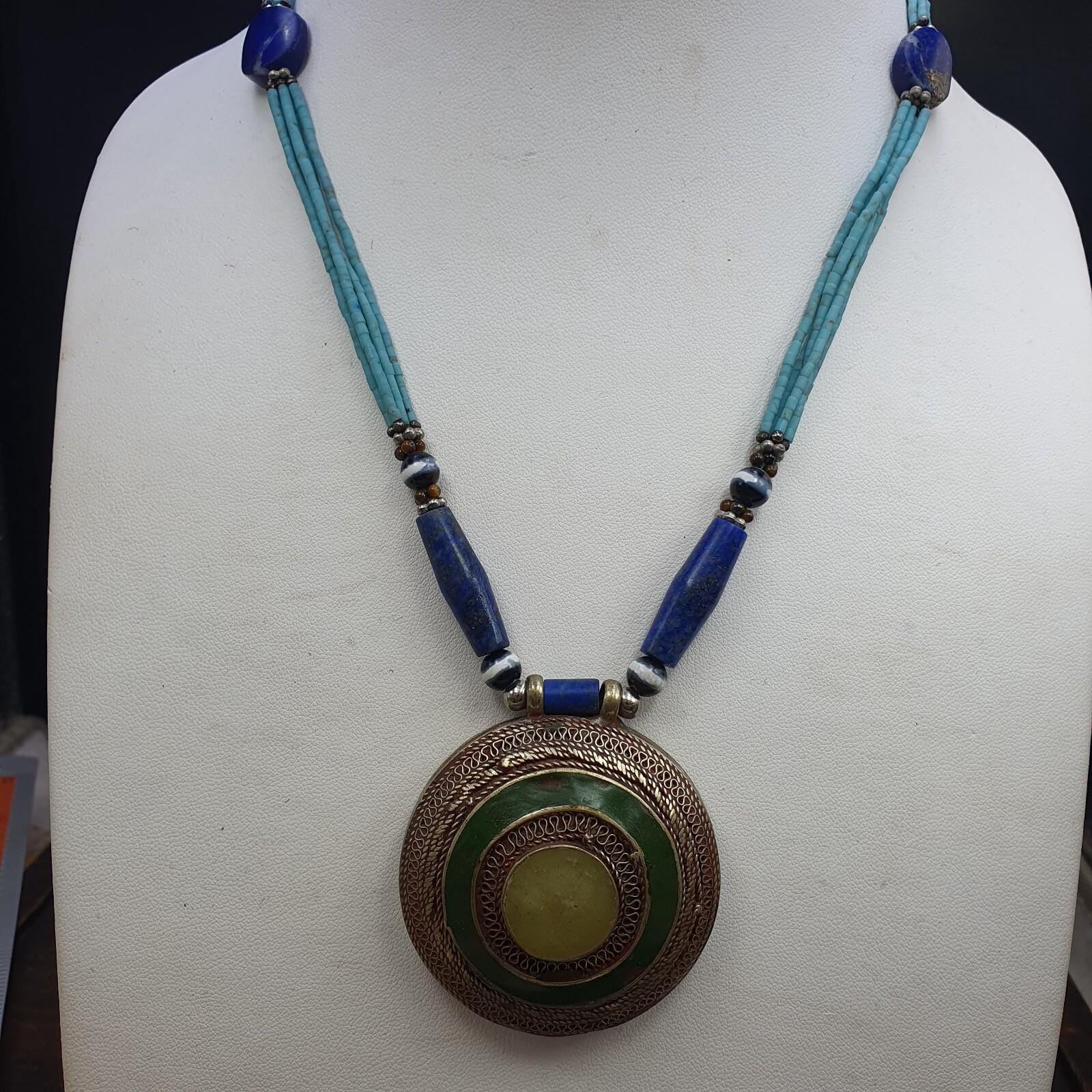 Lapis Lazuli Necklace with Tiny Turquoise & Glass Seed Beads – Afghanistan Gemstone Jewelry Gift