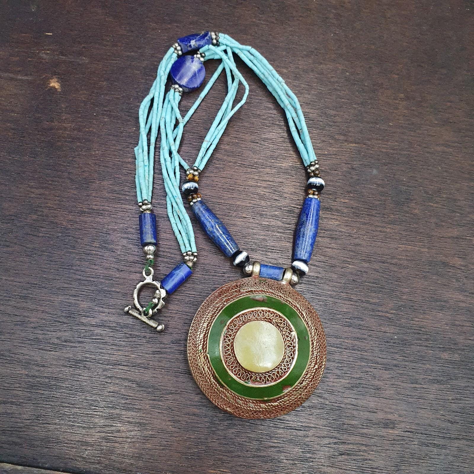 Lapis Lazuli Necklace with Tiny Turquoise & Glass Seed Beads – Afghanistan Gemstone Jewelry Gift