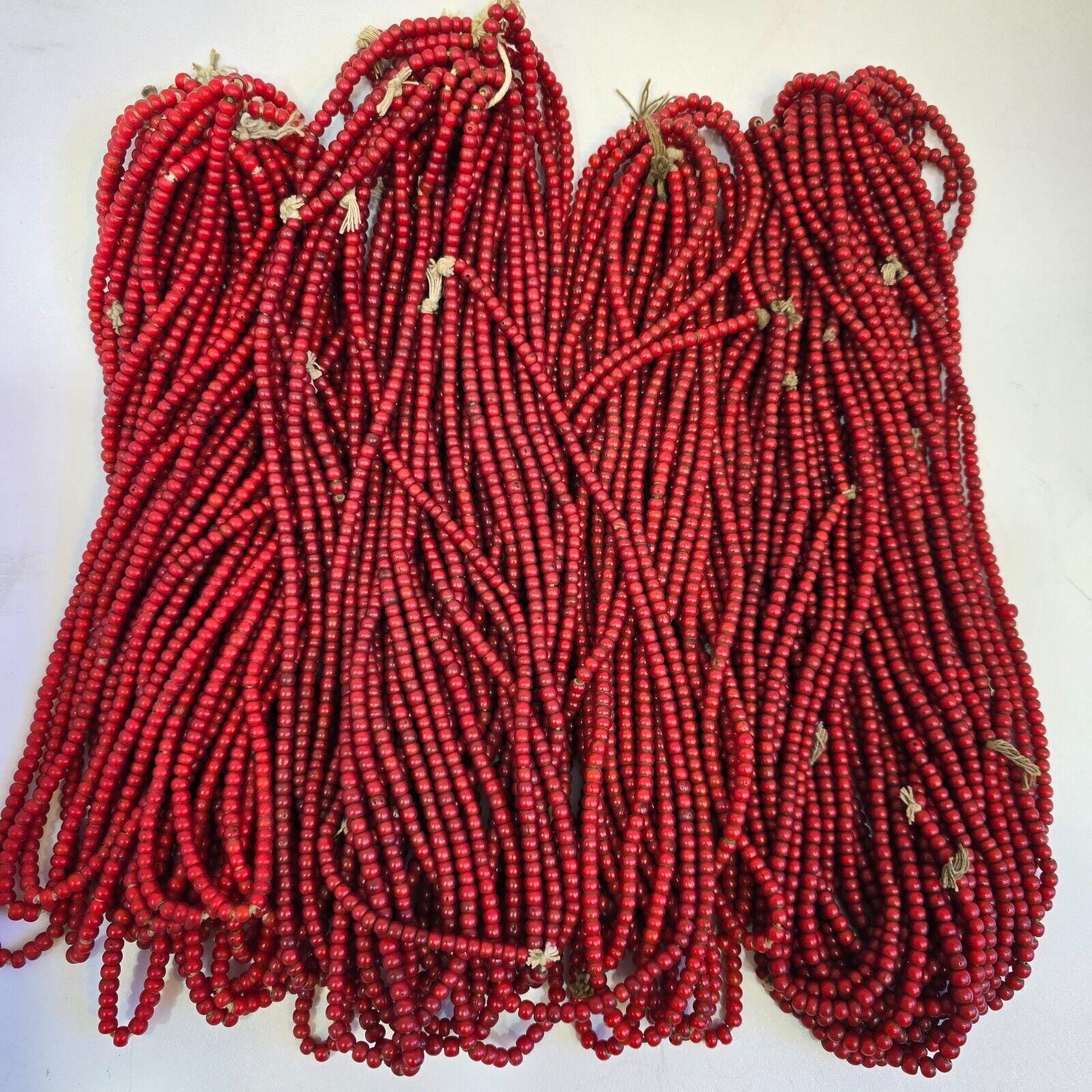 5mm-5.5mm antique venetian cranberry red white heart trade beads strands