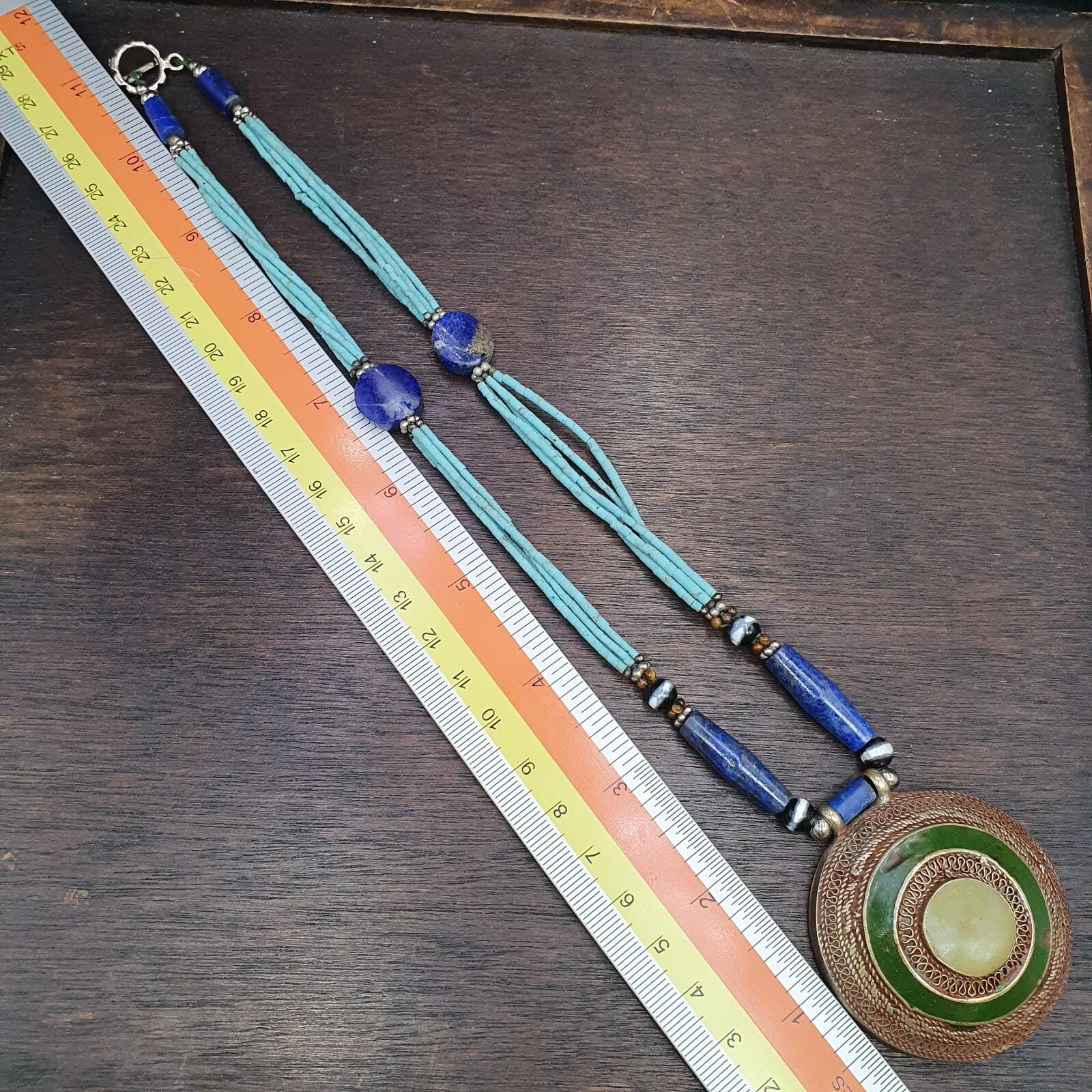 Lapis Lazuli Necklace with Tiny Turquoise & Glass Seed Beads – Afghanistan Gemstone Jewelry Gift