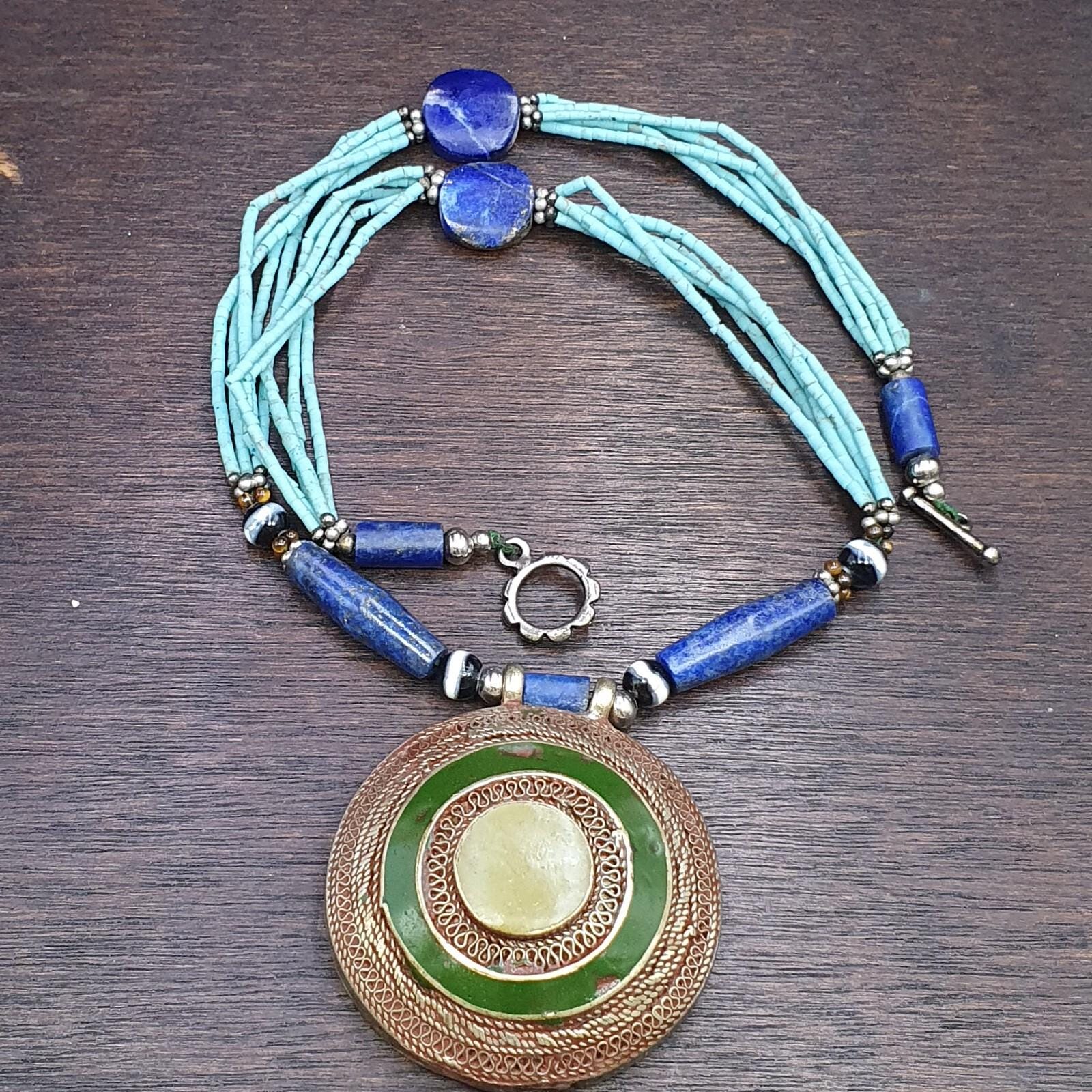 Lapis Lazuli Necklace with Tiny Turquoise & Glass Seed Beads – Afghanistan Gemstone Jewelry Gift