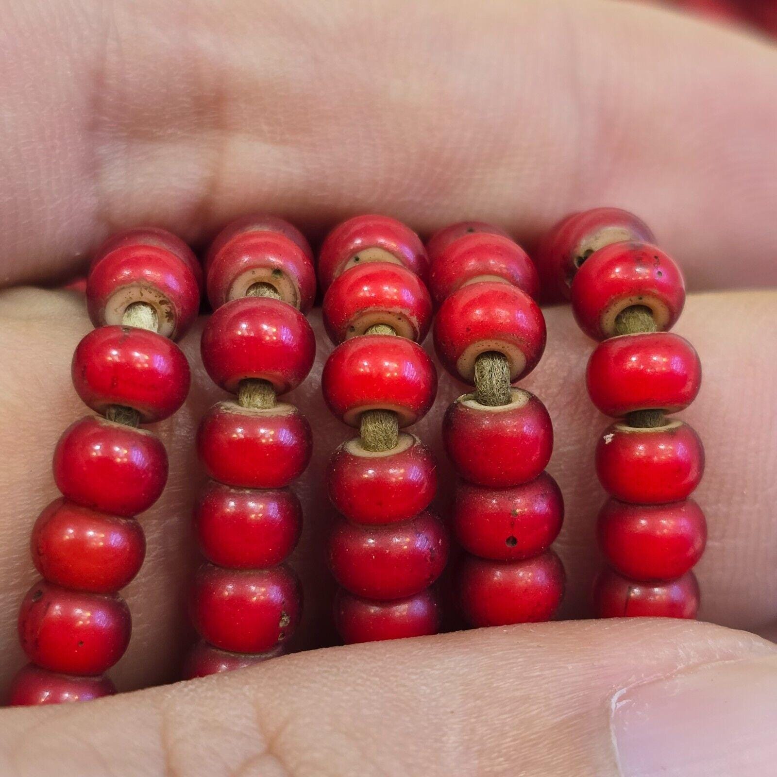 5mm-5.5mm antique venetian cranberry red white heart trade beads strands
