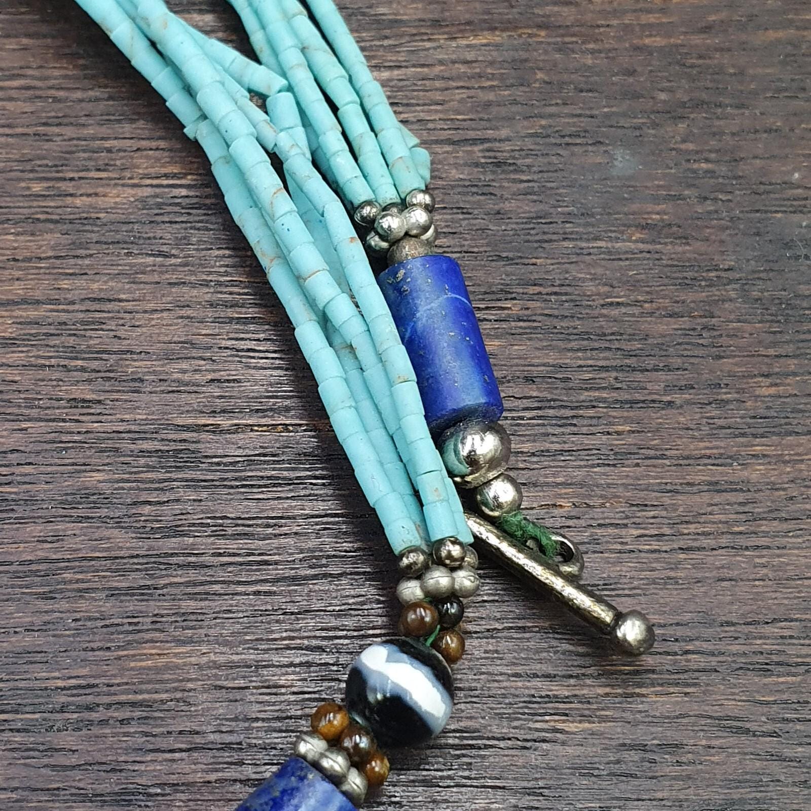 Lapis Lazuli Necklace with Tiny Turquoise & Glass Seed Beads – Afghanistan Gemstone Jewelry Gift