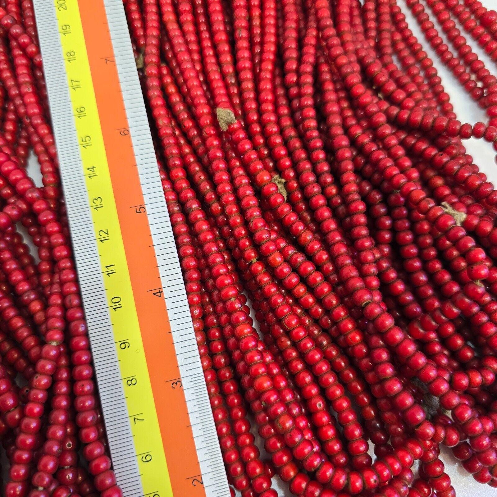 5mm-5.5mm antique venetian cranberry red white heart trade beads strands