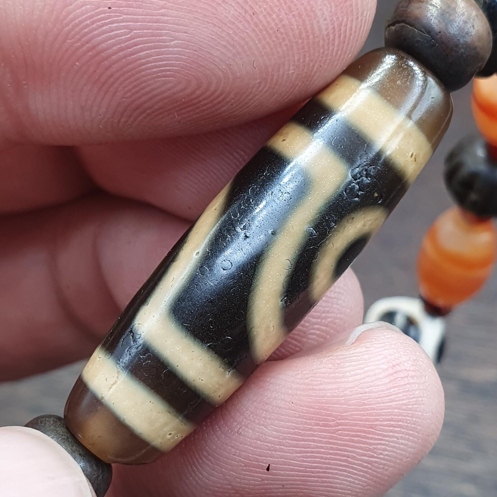 Tibetan dzi agate, carnelian himalayan carving yak bone beaded bracelet