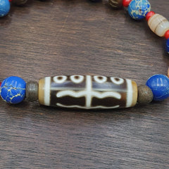 8 eyes old himalayan tibetan agate dzi and yak bone bead unique pattern bracelet