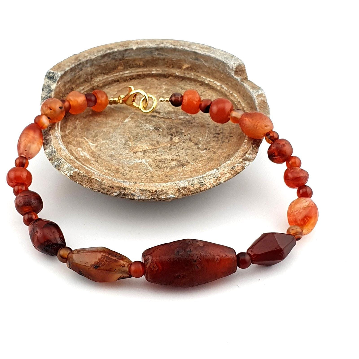 Antique african middle eastern carnelian yemeni agate beaded bracelet