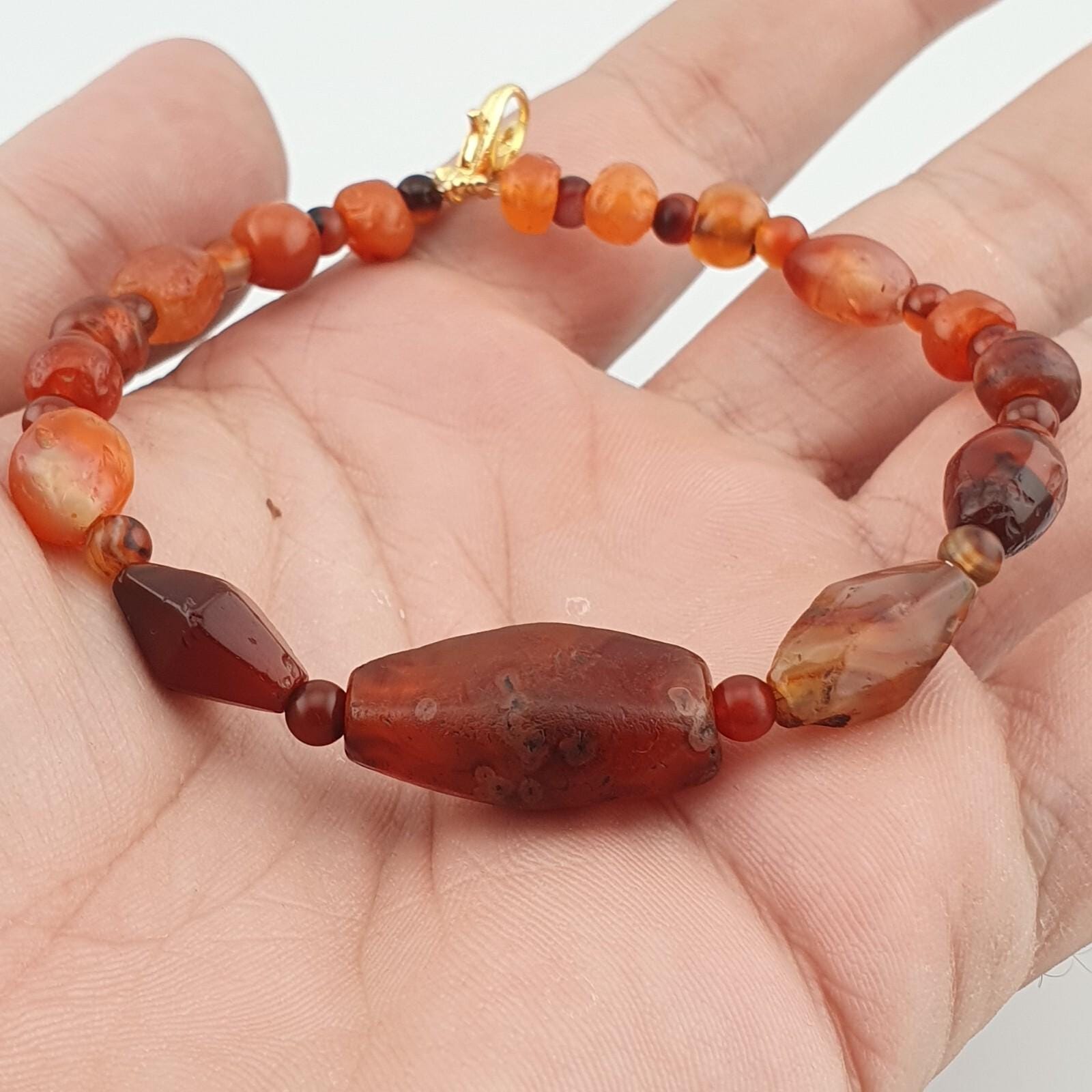 Antique african middle eastern carnelian yemeni agate beaded bracelet