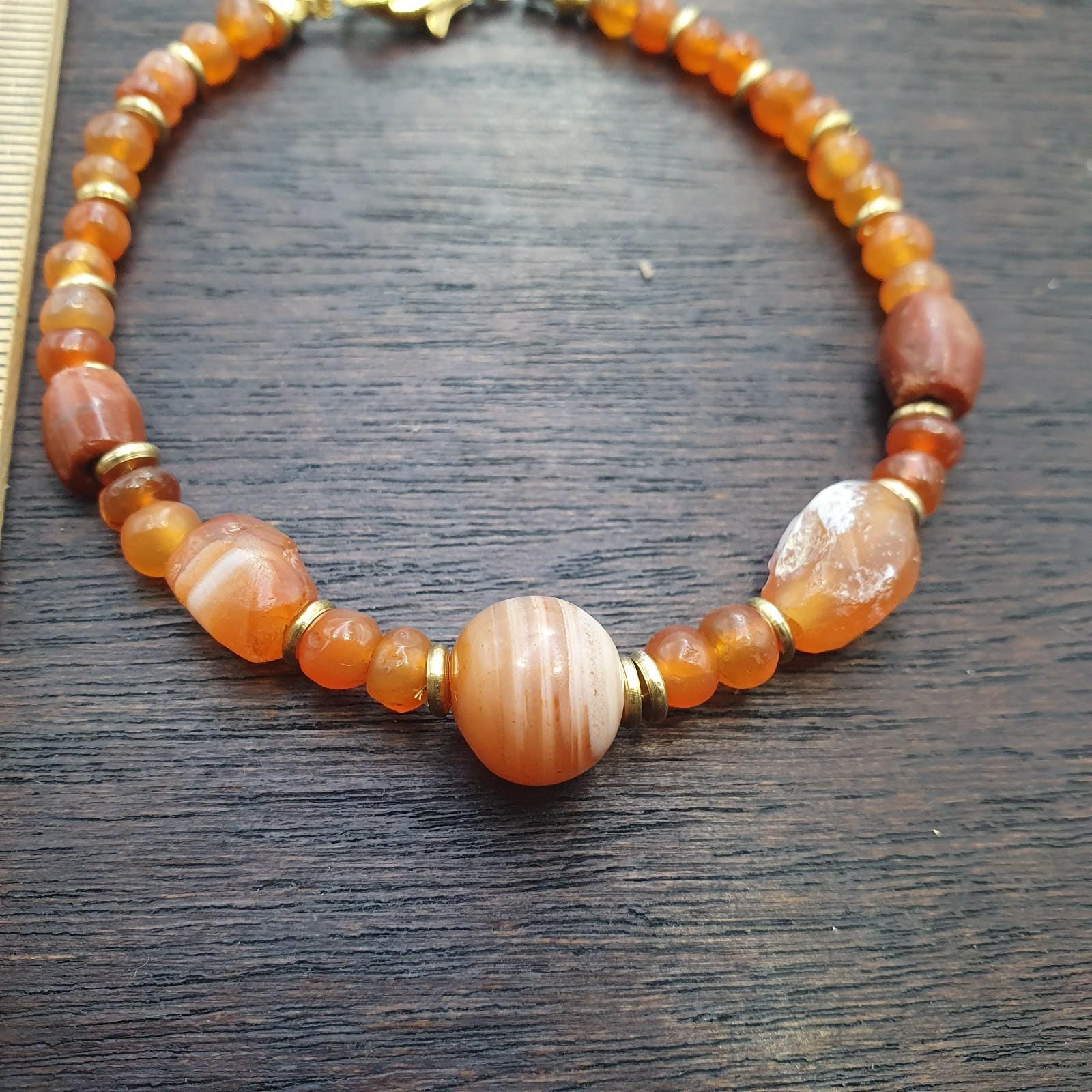 Antique ancient agate carnelian beads bracelet #jn-br1