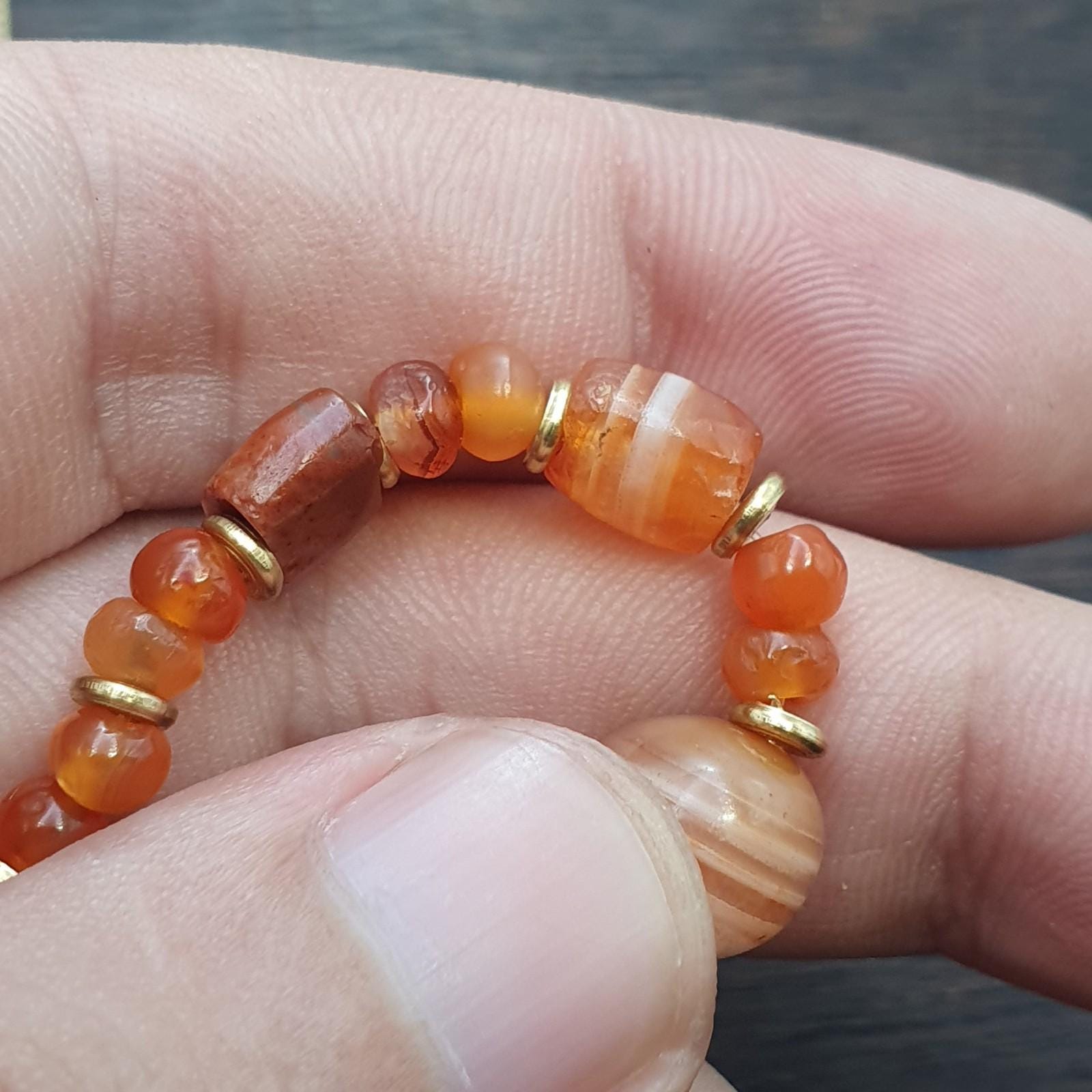 Antique ancient agate carnelian beads bracelet #jn-br1