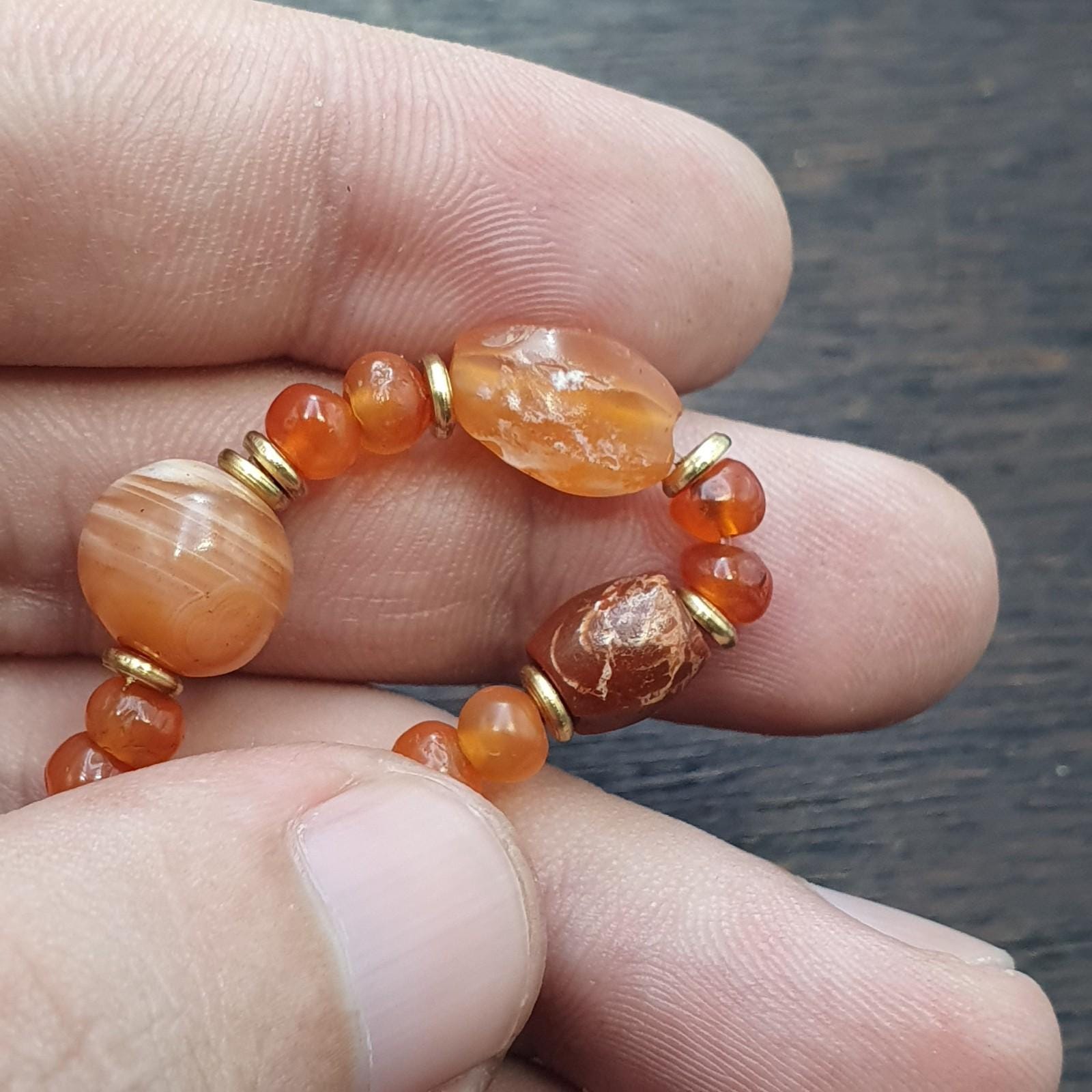 Antique ancient agate carnelian beads bracelet #jn-br1