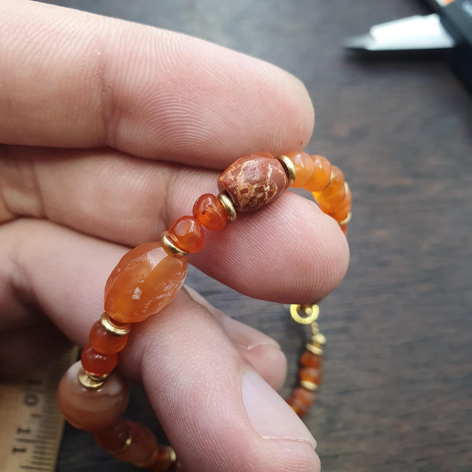 Antique ancient agate carnelian beads bracelet #jn-br1