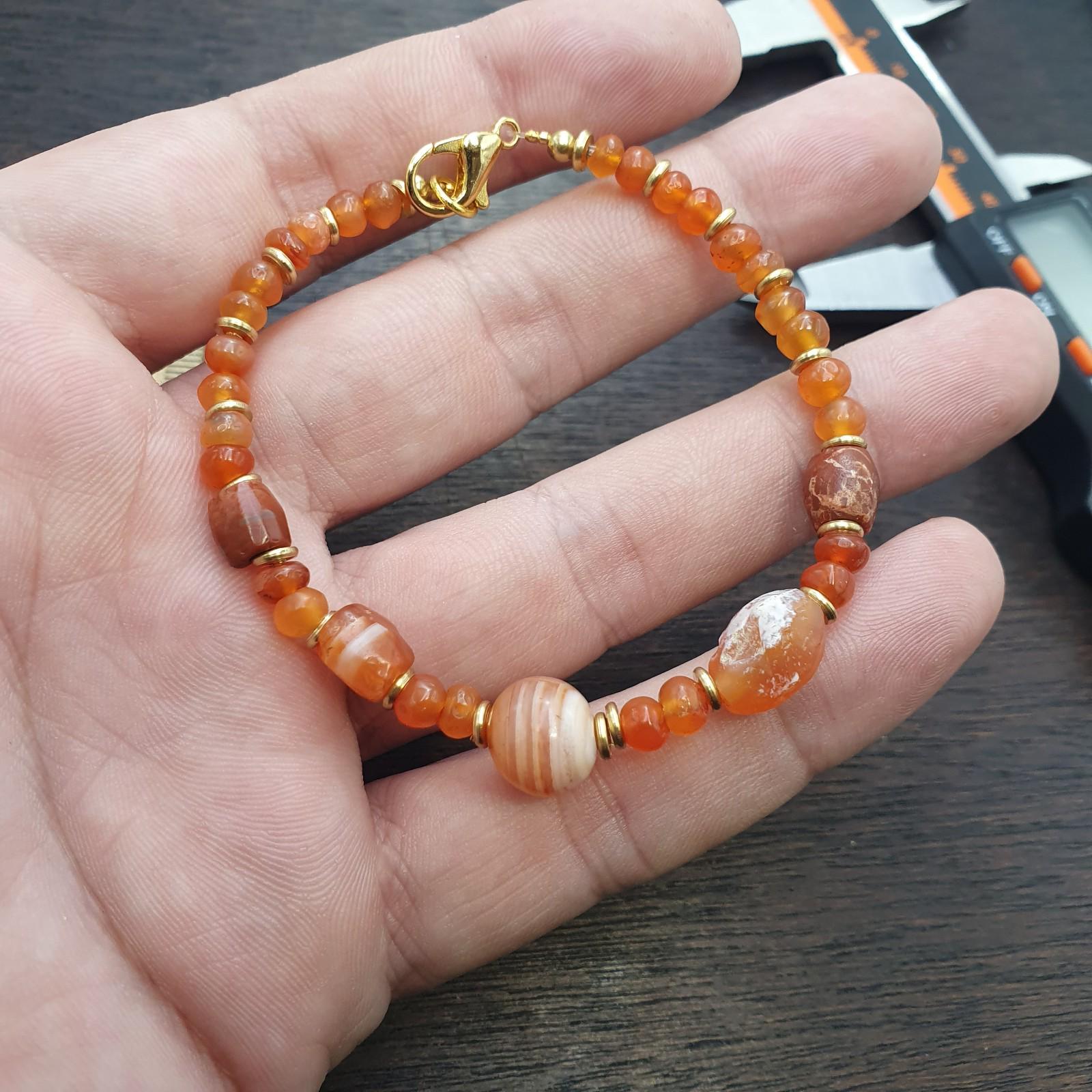 Antique ancient agate carnelian beads bracelet #jn-br1