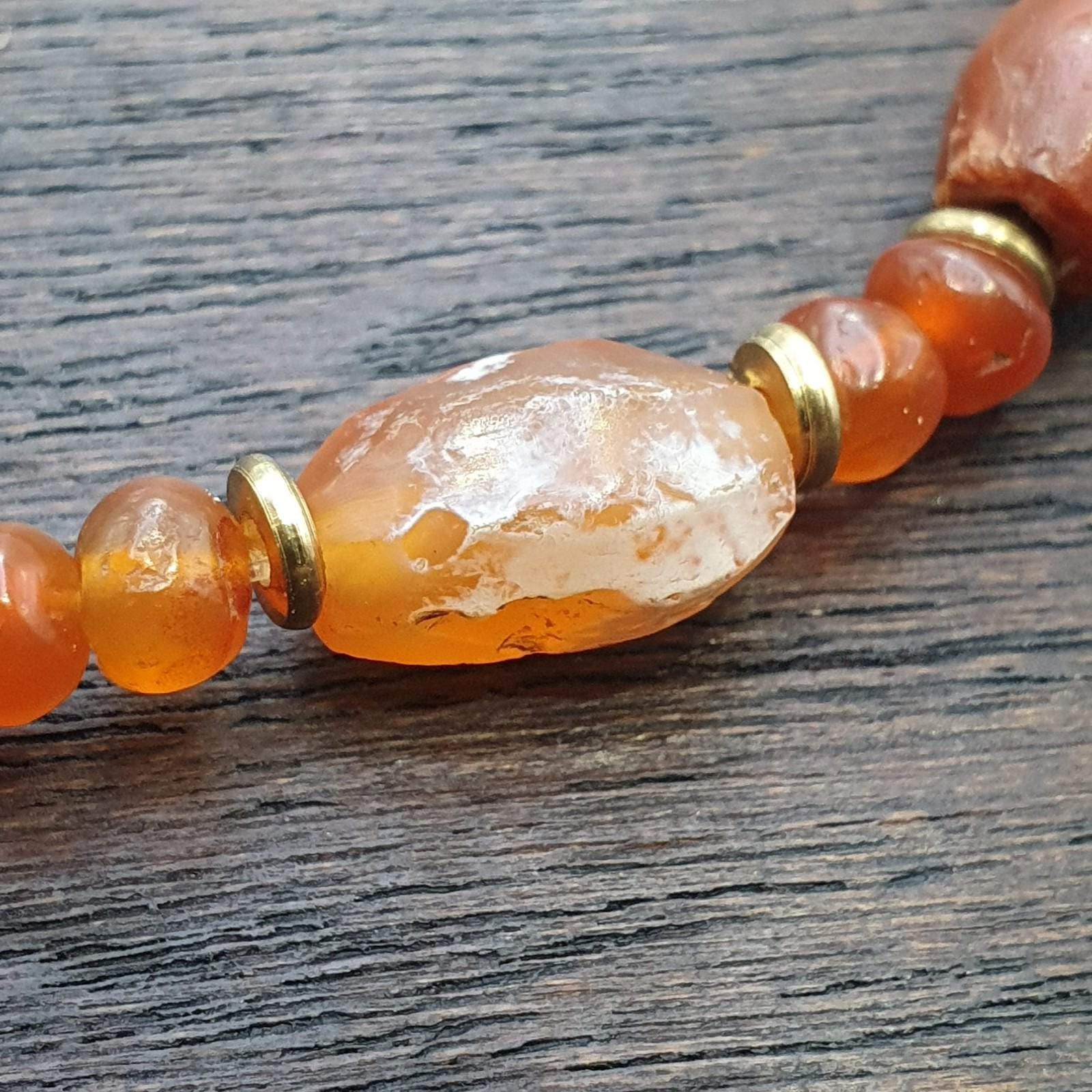 Antique ancient agate carnelian beads bracelet #jn-br1