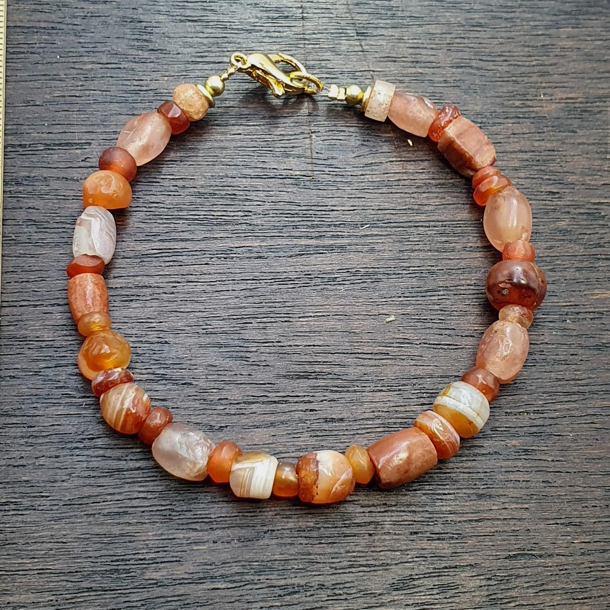 Ancient antique agate carnelian beads beaded bracelet #jn-br4