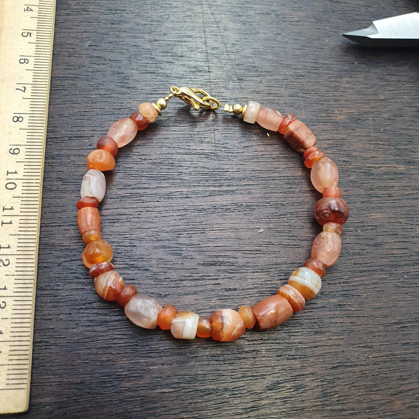 Ancient antique agate carnelian beads beaded bracelet #jn-br4