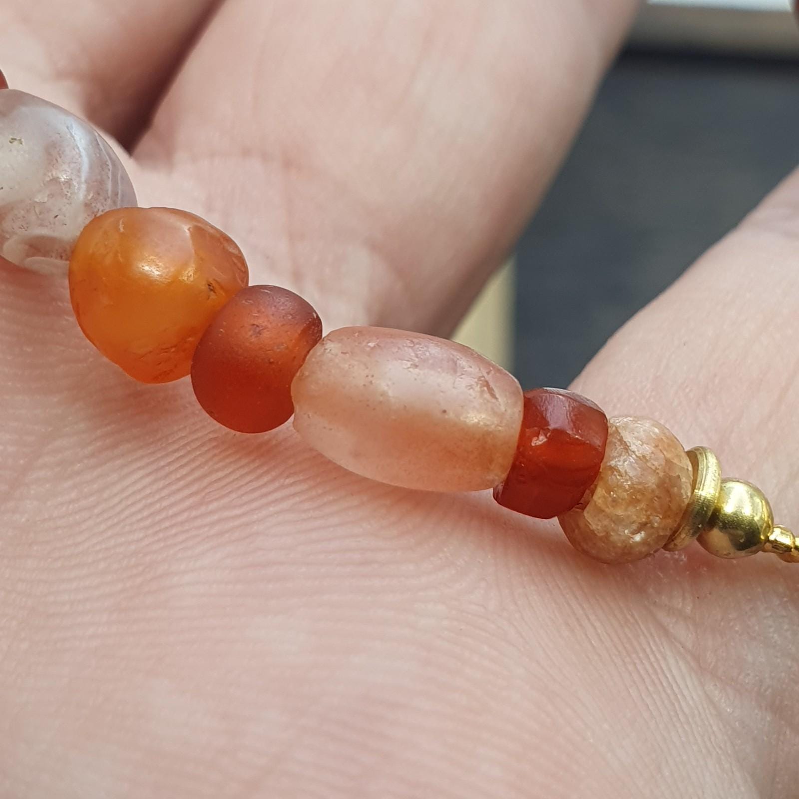 Ancient antique agate carnelian beads beaded bracelet #jn-br4