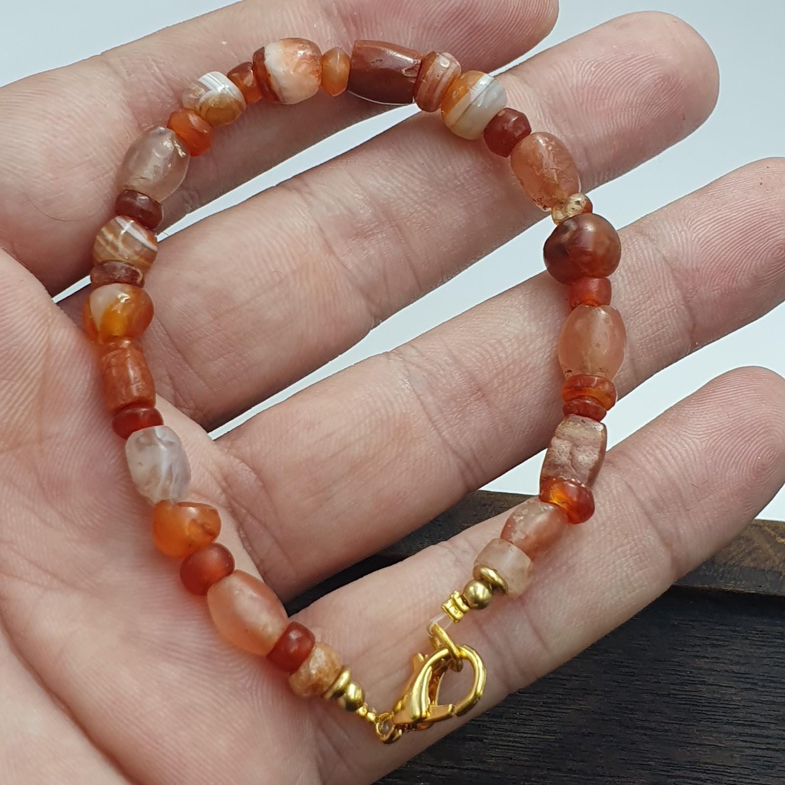 Ancient antique agate carnelian beads beaded bracelet #jn-br4