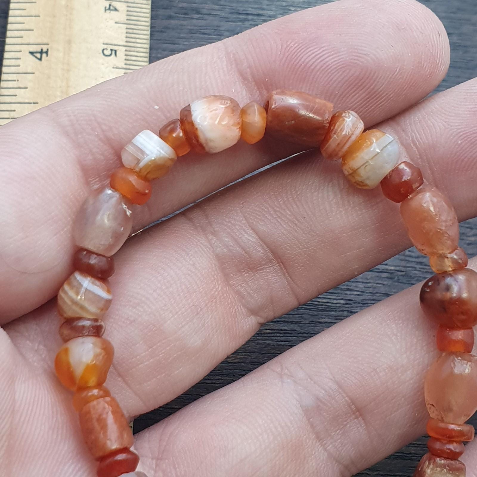Ancient antique agate carnelian beads beaded bracelet #jn-br4