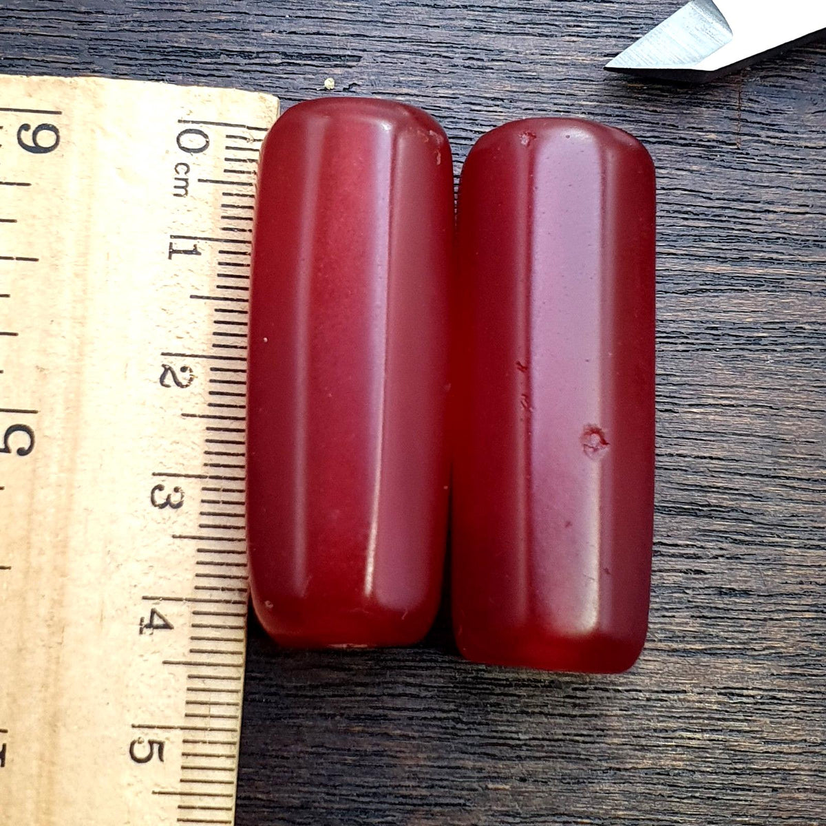 2 huge vintage himalayan red agate tube beads lot