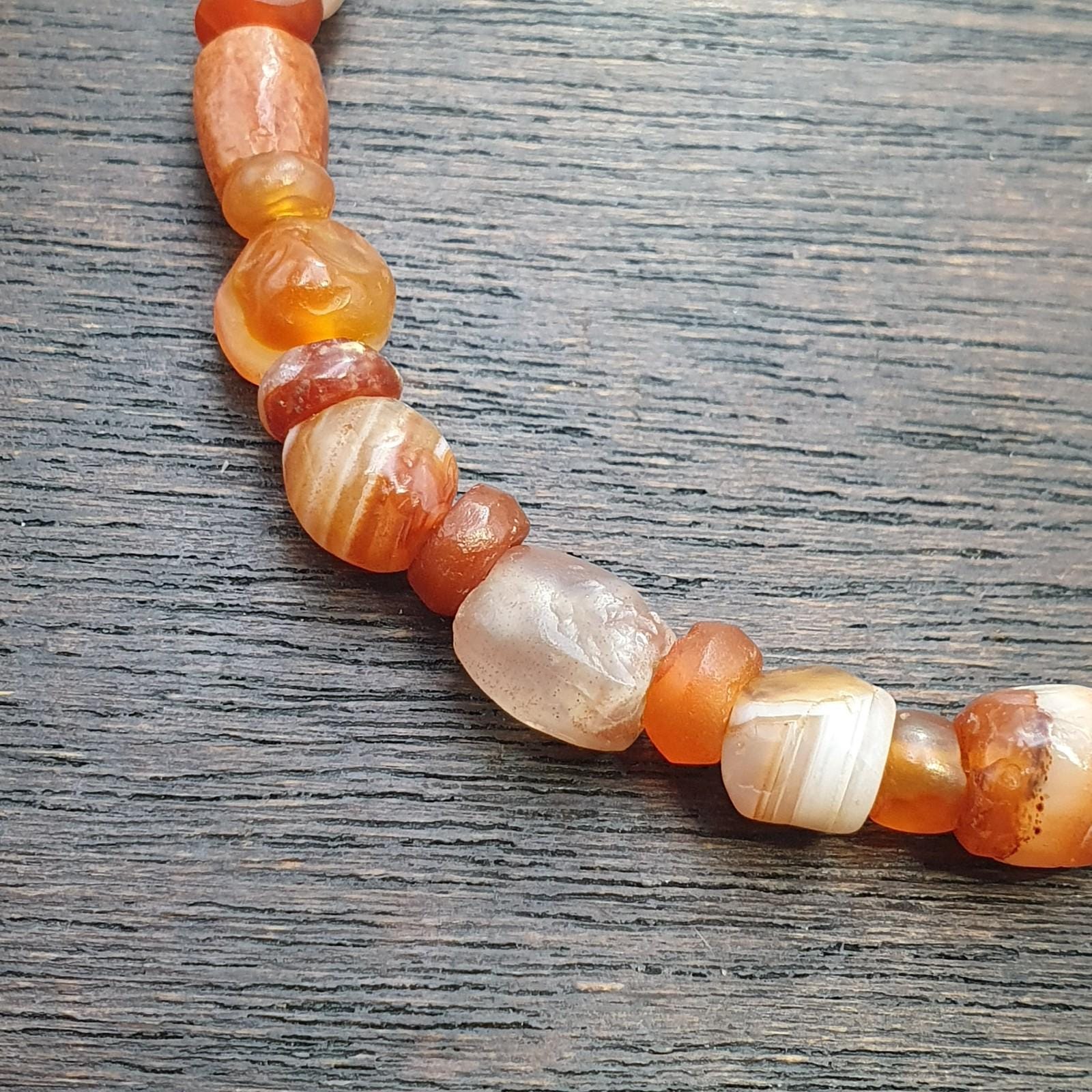 Ancient antique agate carnelian beads beaded bracelet #jn-br4