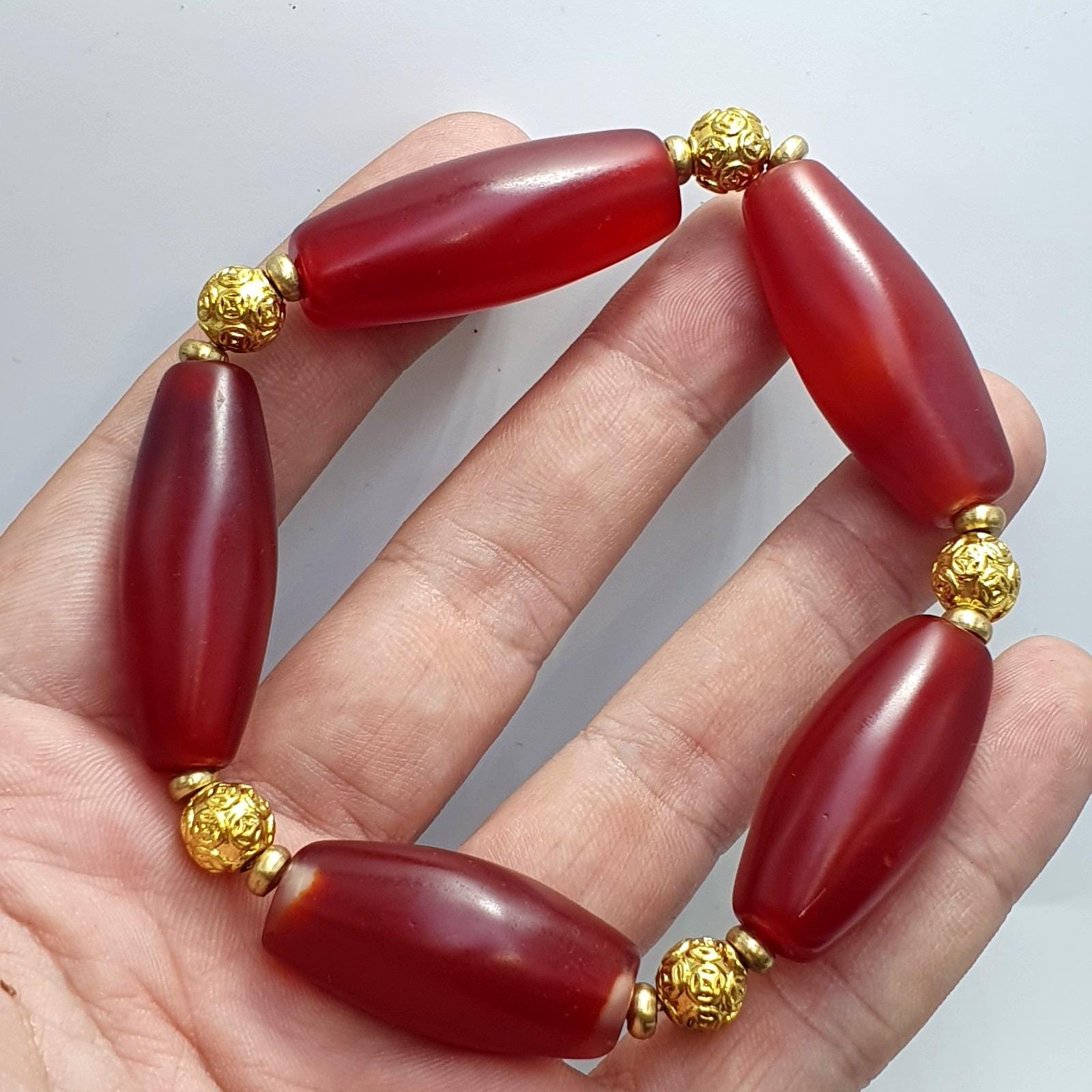 Vintage himalayan red agate bracelet – tibetan carnelian beads,