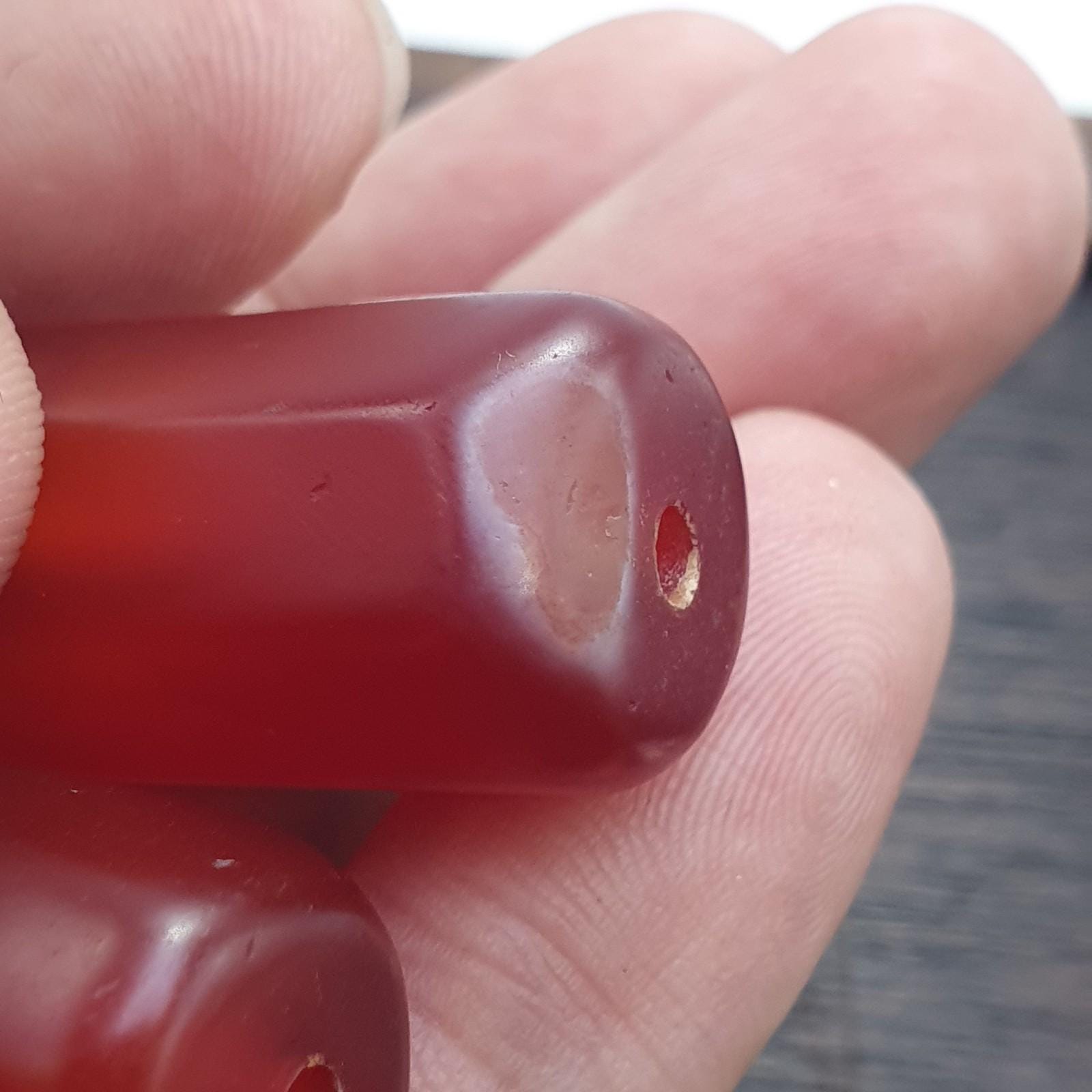 2 huge vintage himalayan red agate tube beads lot