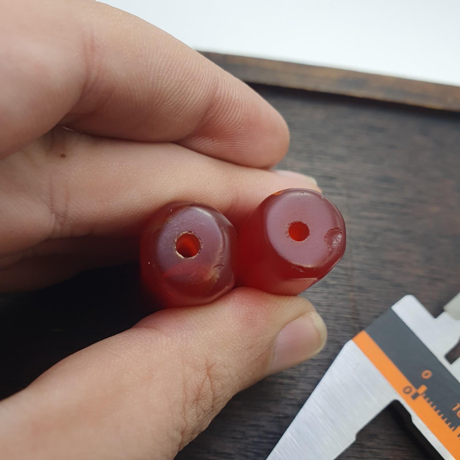 2 huge vintage himalayan red agate tube beads lot