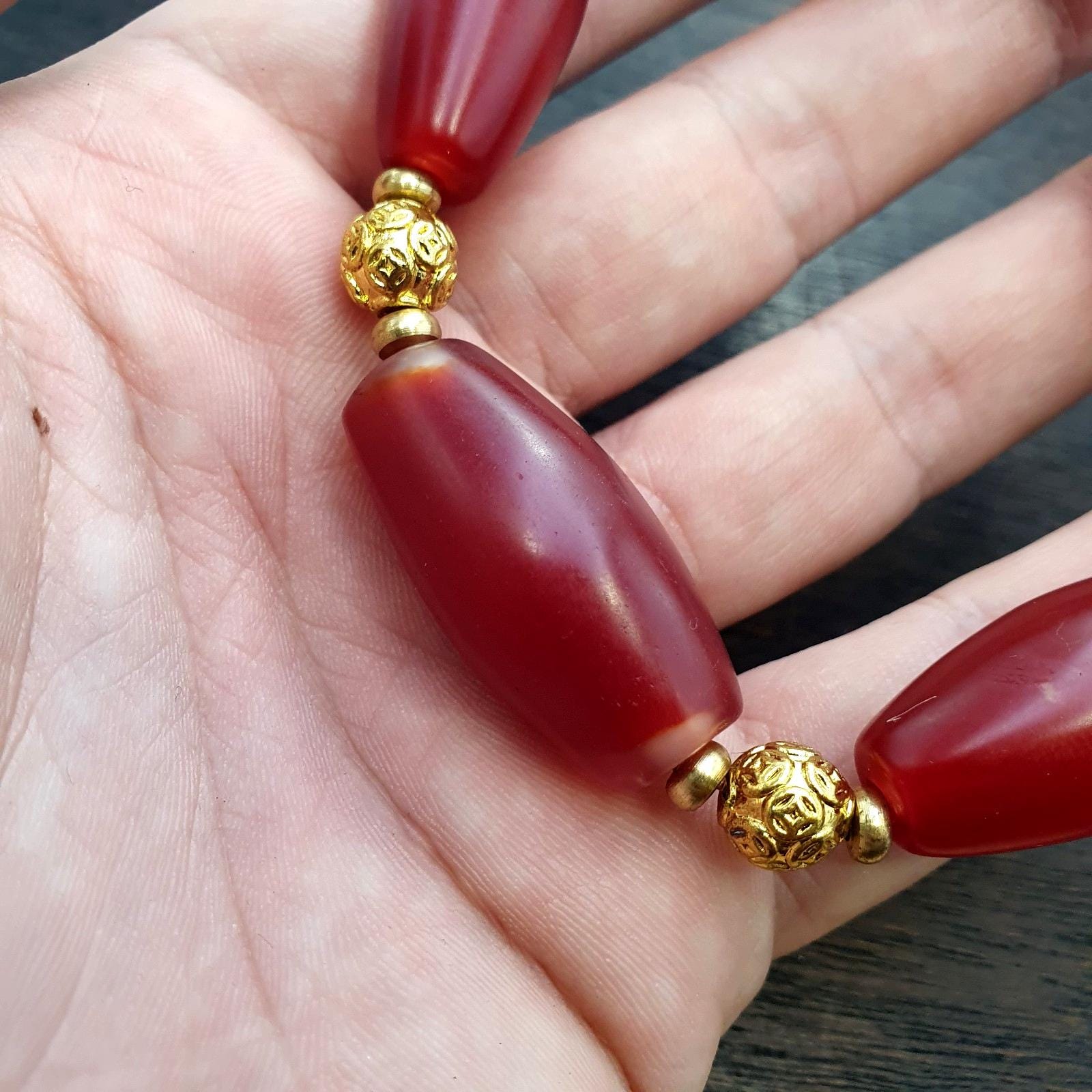 Vintage himalayan red agate bracelet – tibetan carnelian beads,