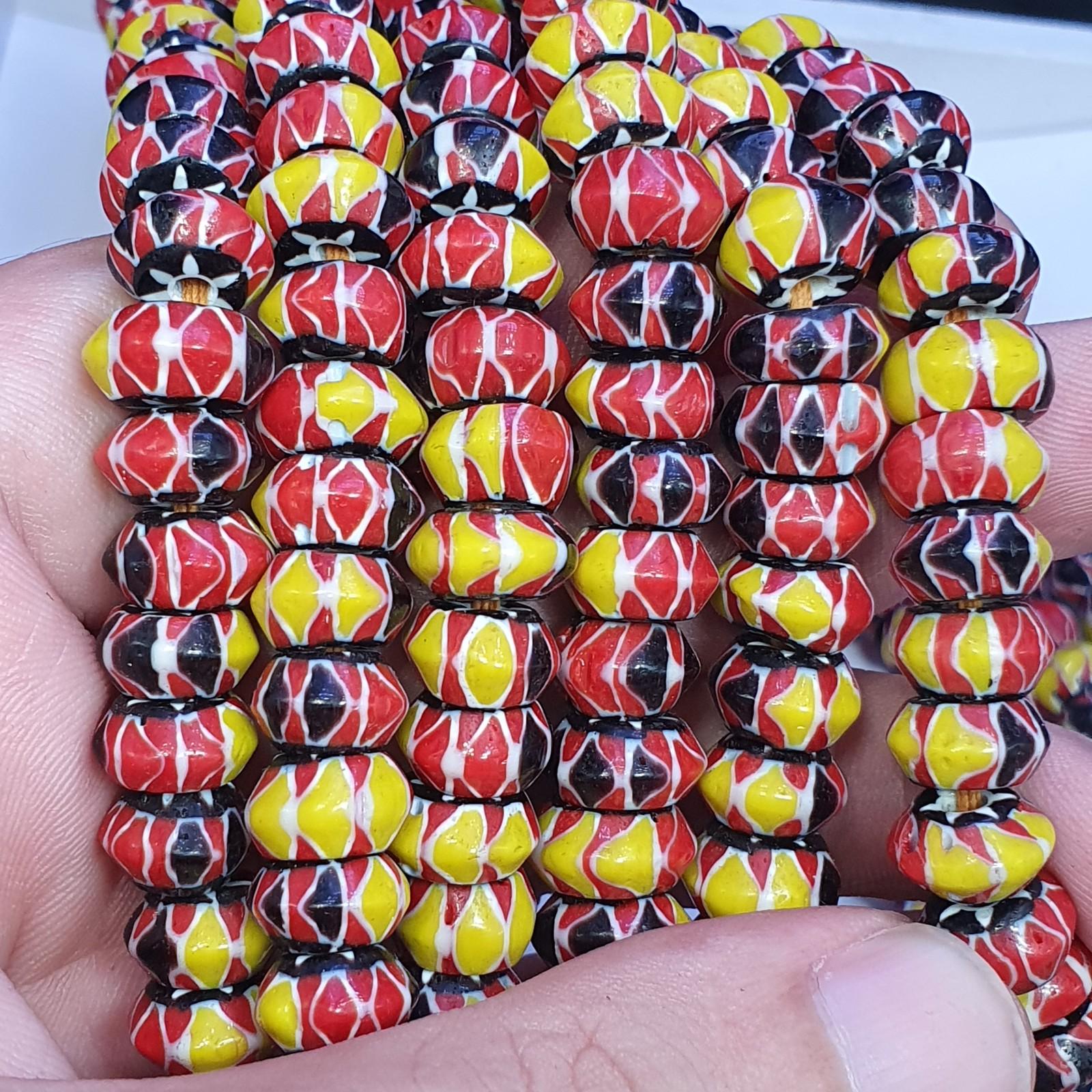 Multicolor venetian inspired glass beads 10mm red yellow chevron beads necklace