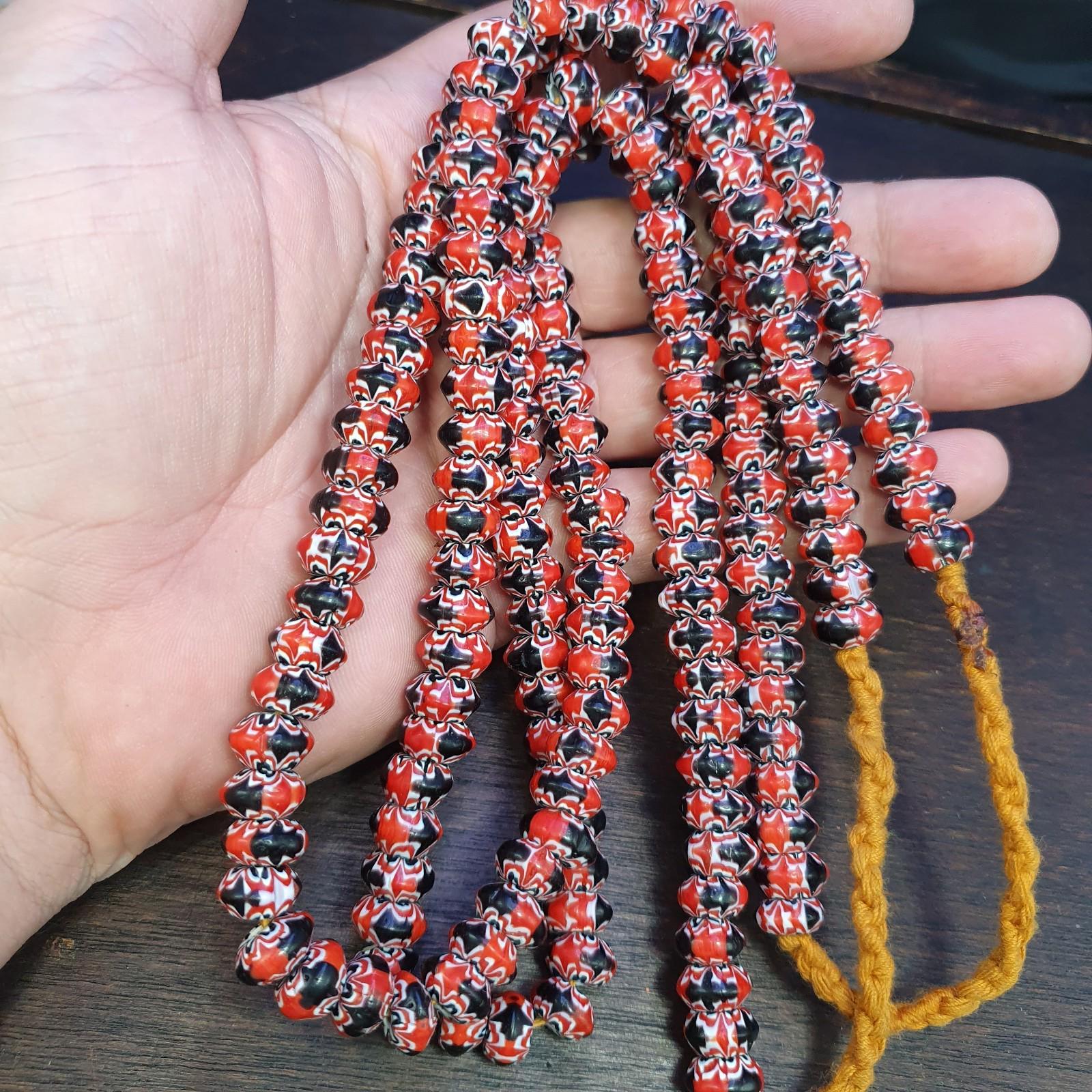 Venetian inspired glass beads 10mm red multicolor chevron beads necklace