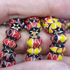Multicolor venetian inspired glass beads 10mm red yellow chevron beads necklace