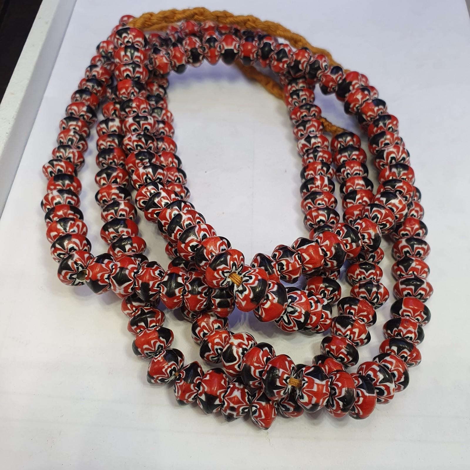 Venetian inspired glass beads 10mm red multicolor chevron beads necklace