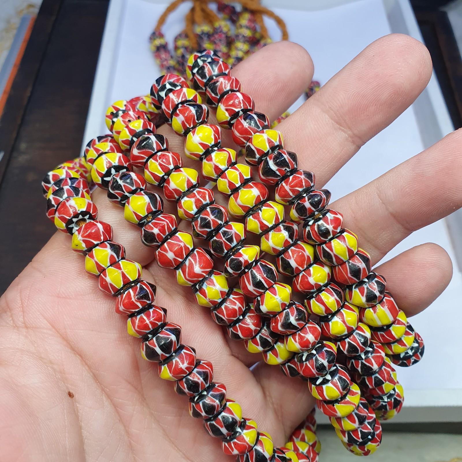 Multicolor venetian inspired glass beads 10mm red yellow chevron beads necklace