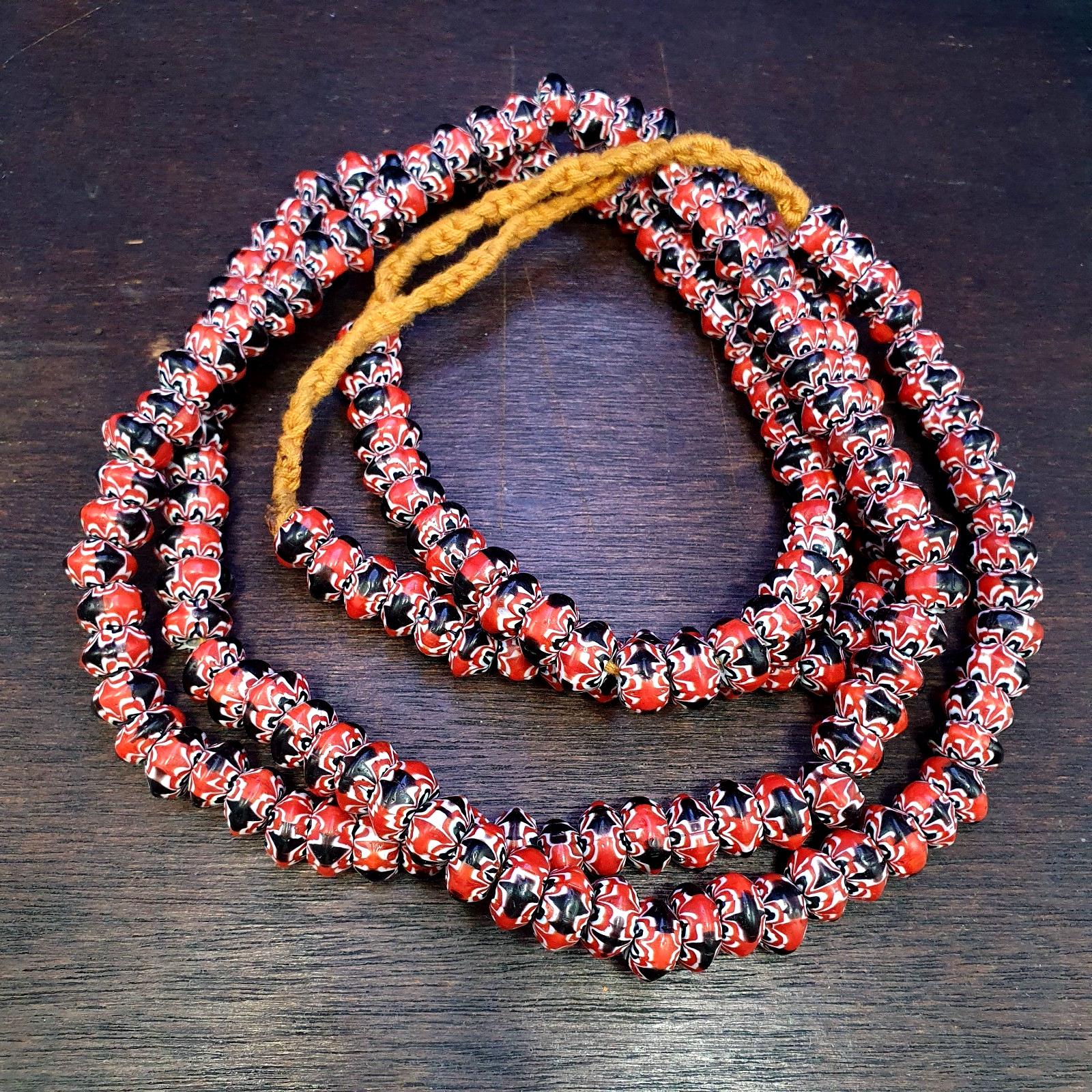 Venetian inspired glass beads 10mm red multicolor chevron beads necklace