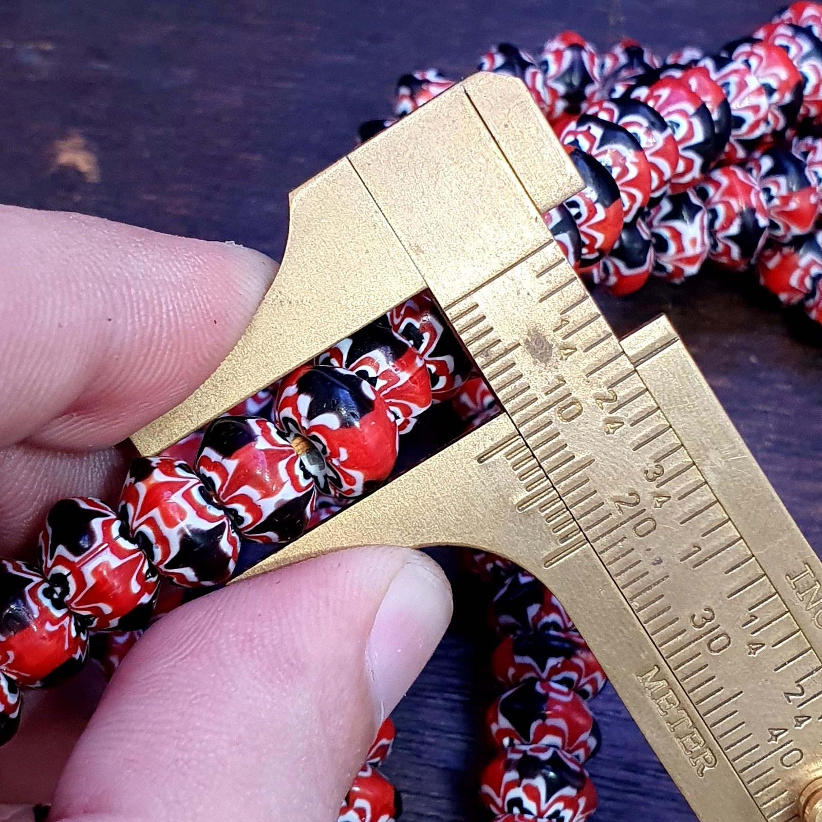 Venetian inspired glass beads 10mm red multicolor chevron beads necklace